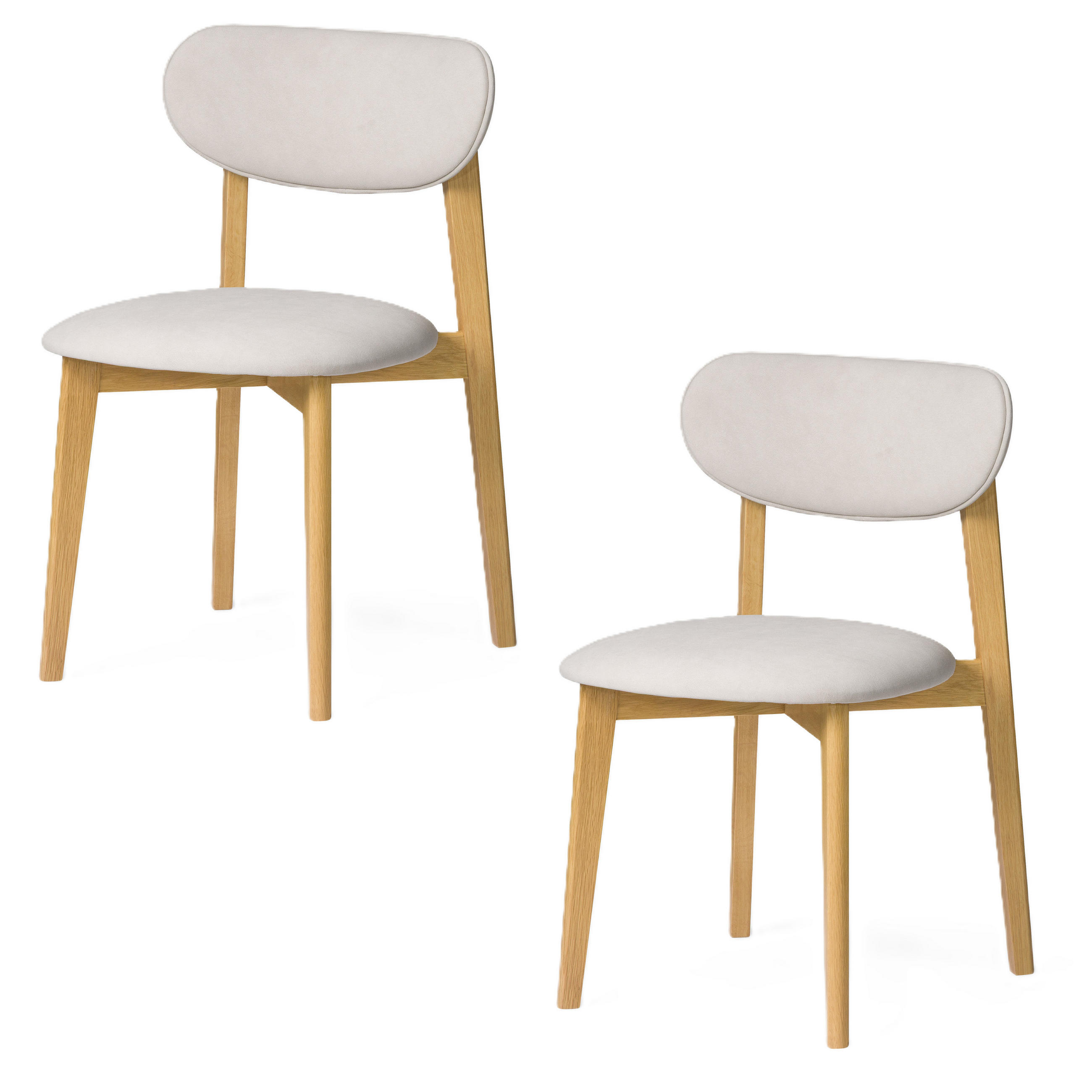 ESSZIMMERSTUHL Theo 2er Set, Natur Eiche + beiger Stoff - Creme, Holz (48.5/79/53.2cm) - WOODEK