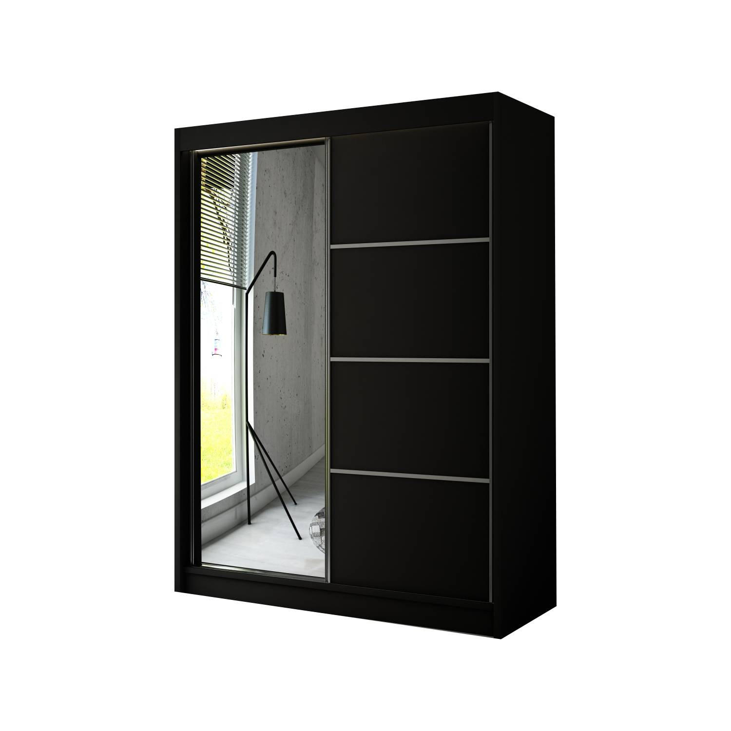 SCHIEBETÜRENSCHRANK RABI - Schwarz, Holzwerkstoff (120/215/61cm) - Meblini