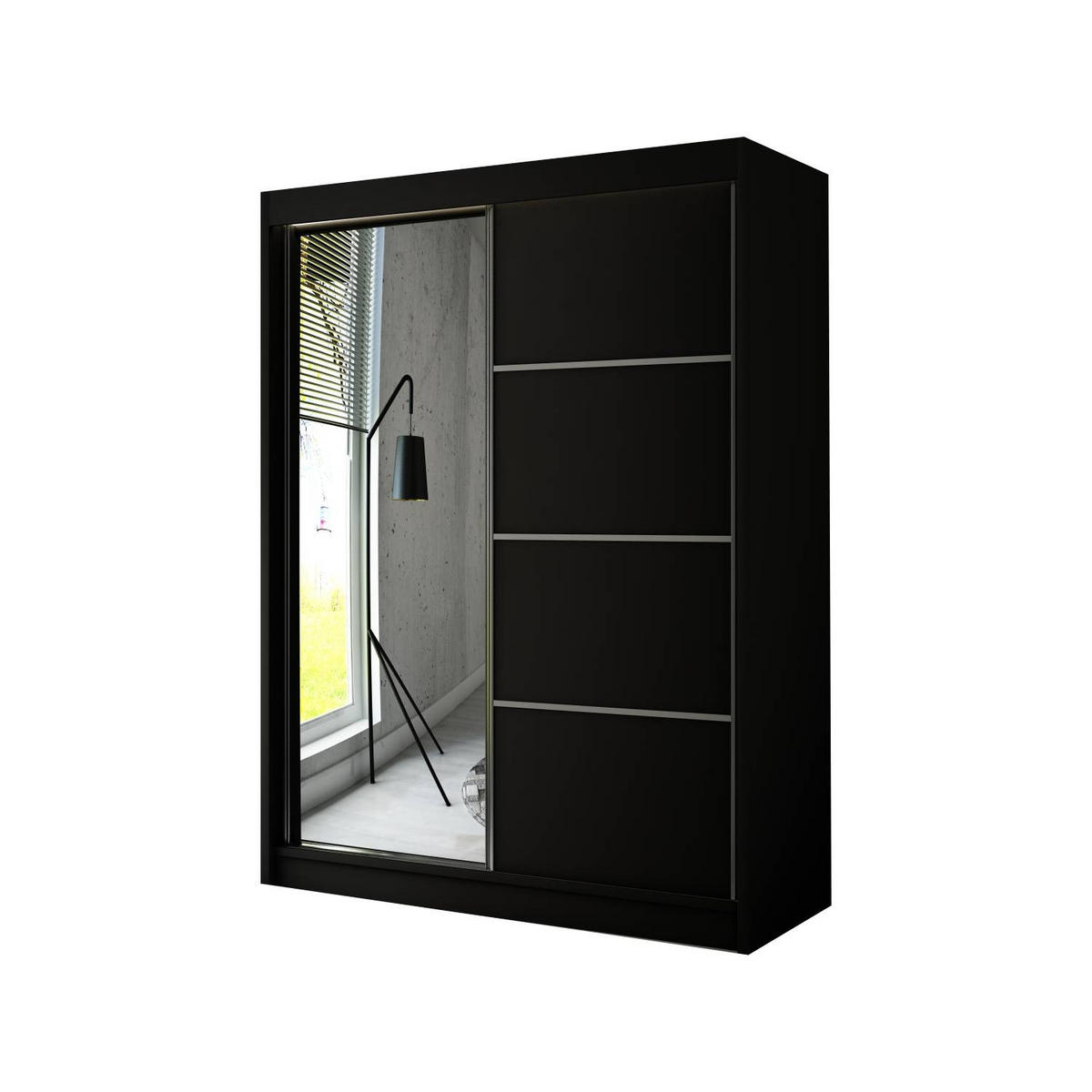 SCHIEBETÜRENSCHRANK RABI - Schwarz, Holzwerkstoff (120/215/61cm) - Meblini