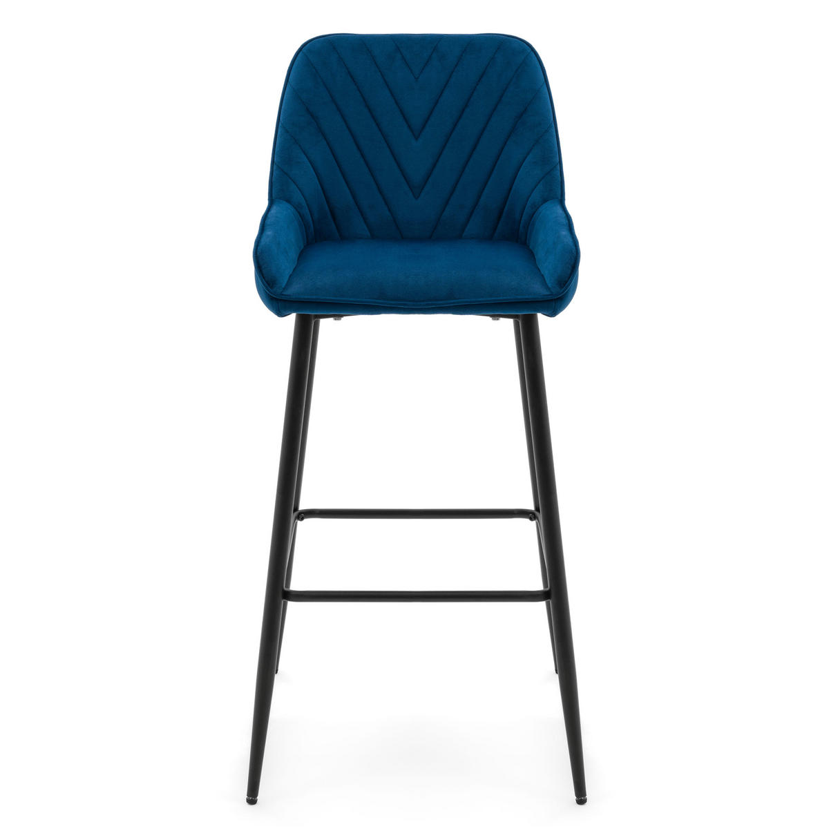 BARHOCKER VASTO gepolstert mit Steppung - dunkelblau - Samt Velours - Schwarz/Dunkelblau, Metall (50/95/55cm) - NEW HOME