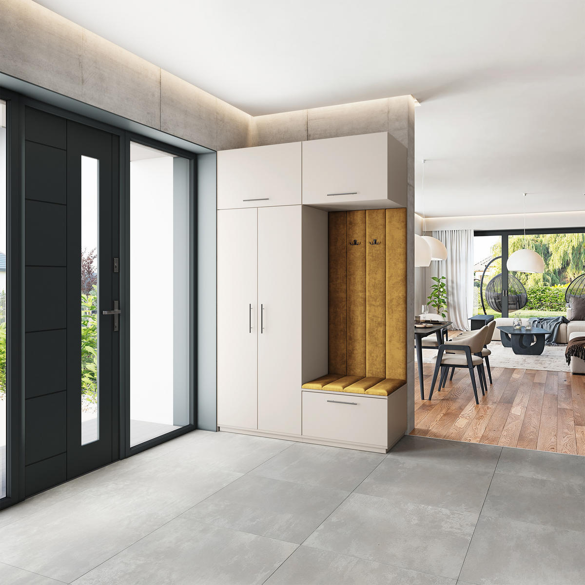 GARDEROBENSCHRANK REMA 150/240/60 cm Modern Garderobe-Set Kaschmir - Kaschmir/Gelb, Holzwerkstoff (150/240/60cm) - MASSENO