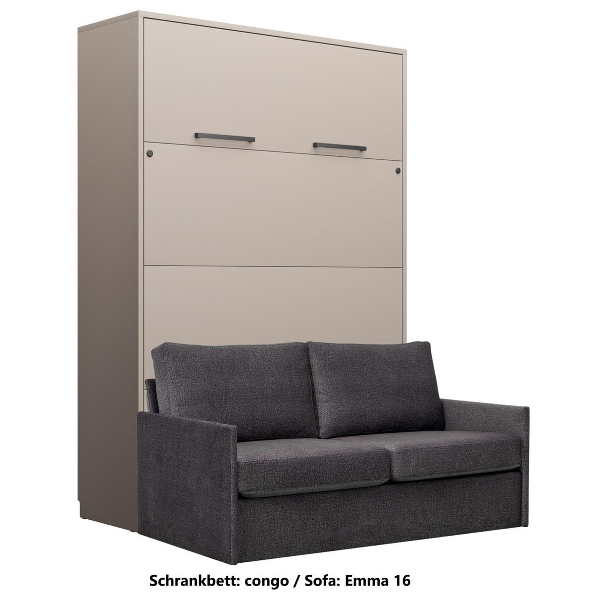 SCHRANKBETT Wandbett GN 140x200 congo mit LED & Sofa - Dunkelgrau - Dunkelgrau/Grau, Holz/Holzwerkstoff (140/200cm) - QMM TraumMöbel