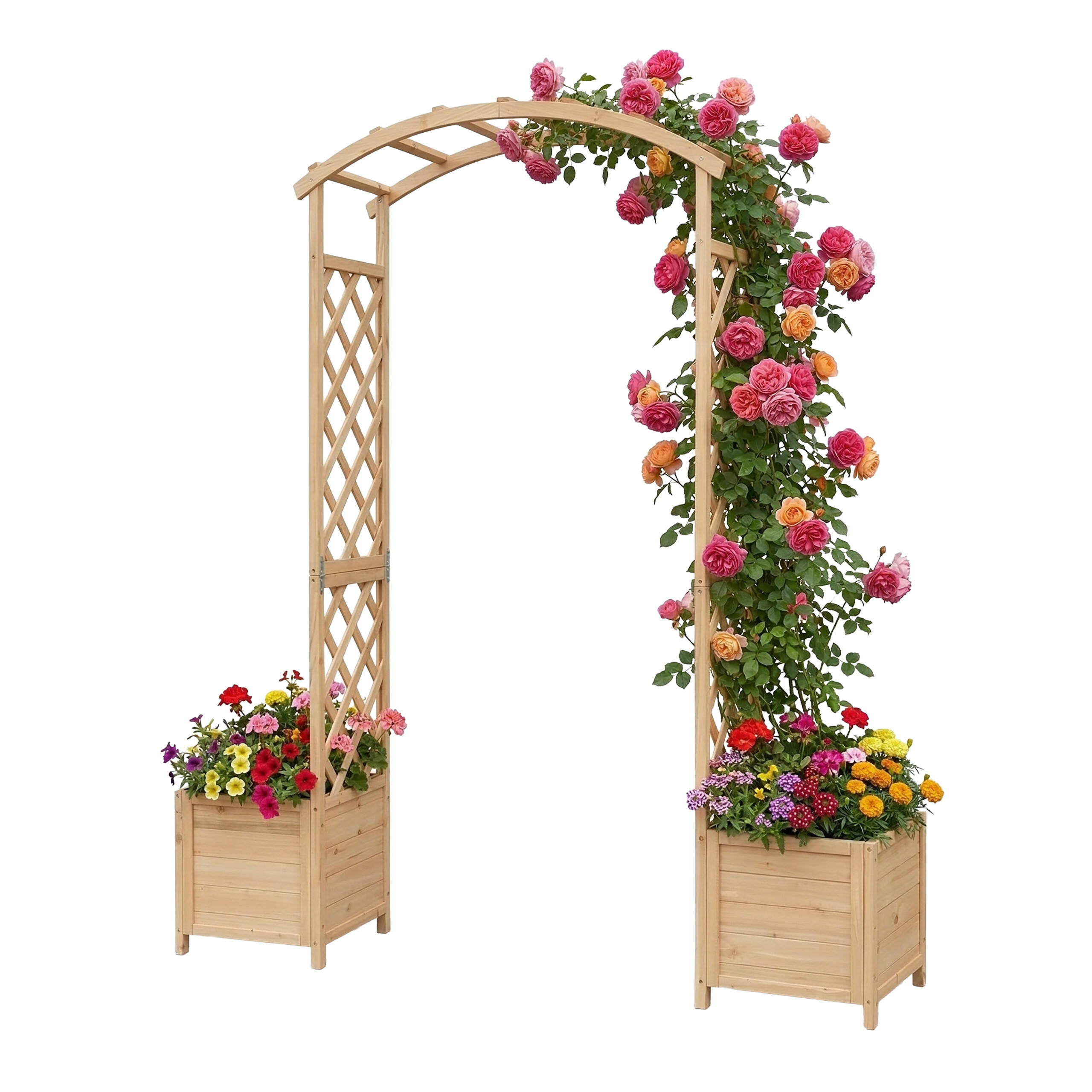 ROSENBOGEN Natur Tannenholz mit 2 Pflanzkübeln - Beige, Holz (180/206/40cm) - Relaxdays