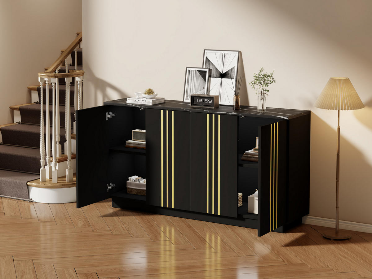 SIDEBOARD Schwarz und Gold 140/35/70 cm - Schwarz, Holzwerkstoff (35/70/140cm) - PANGIVO