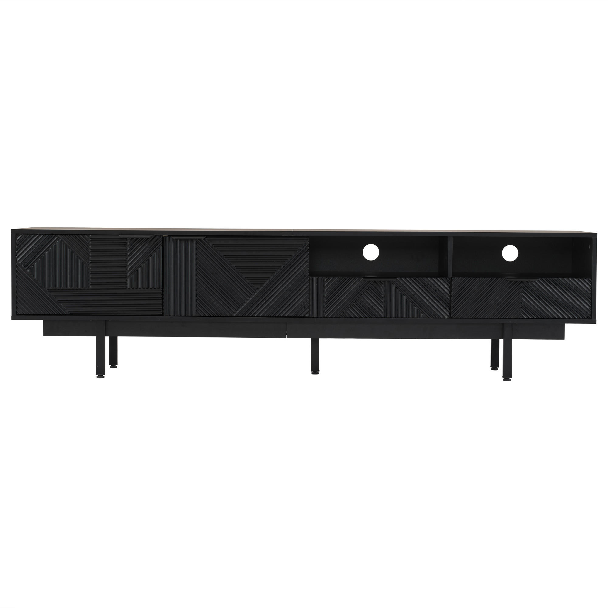 TV-ELEMENT200CM schwarz für 90ZollTV mit Stauraum und Kabelmanagement - Schwarz, Holz (52.07/12.19/115.06cm) - Raelunyi