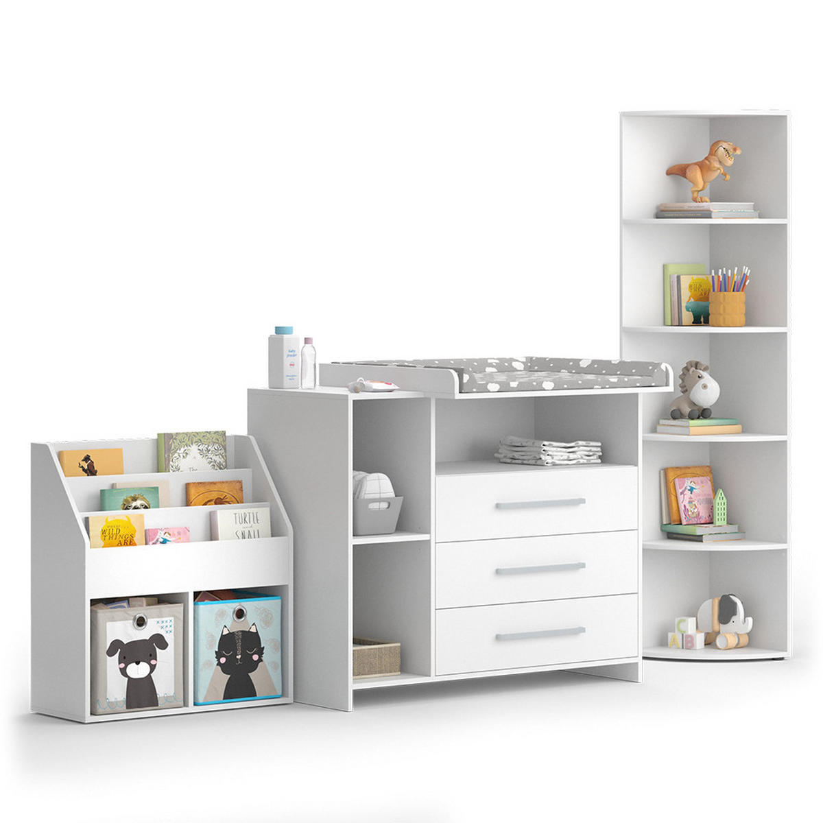 KINDERZIMMER-SET Oskar, Weiß, 3 Teile, mit Wickelkommode, Spielzeugregal und Bücherregal - Weiß, Holzwerkstoff (113/100/69.9cm) - Vicco