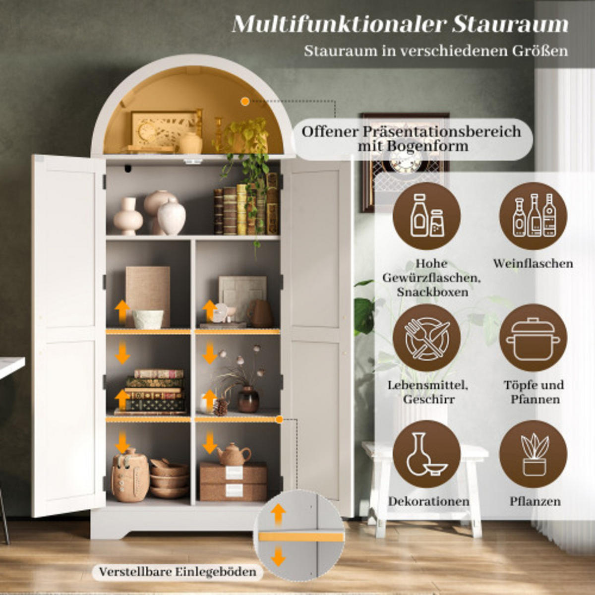 KÜCHENSCHRANK weiß aus MDF mit elegantem Bogendesign im Landhausstil 70 × 35 × 170 cm - Weiß, Holzwerkstoff (70/170/35cm) - Luhomfu