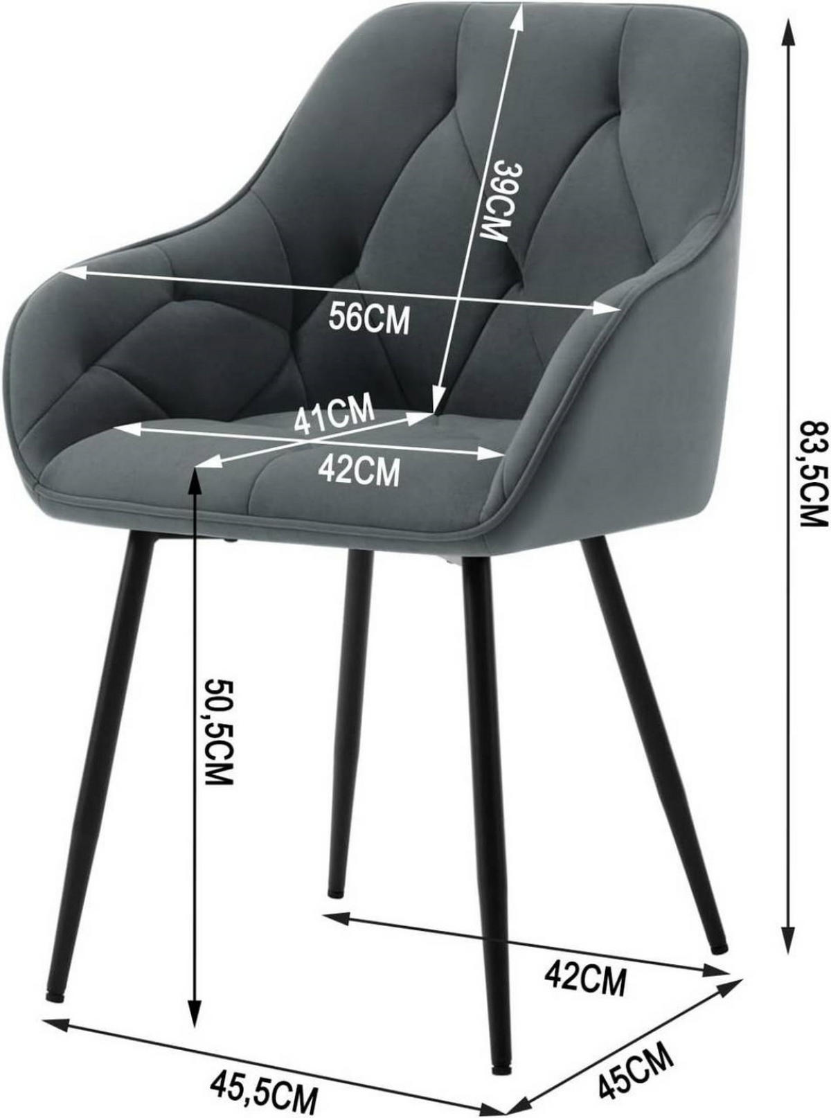 ESSZIMMERSTUHL ergonomisch, aus Samt, Dunkelgrau - Dunkelgrau/Schwarz, Kunststoff/Textil (56/83.5/53cm) - Woltu