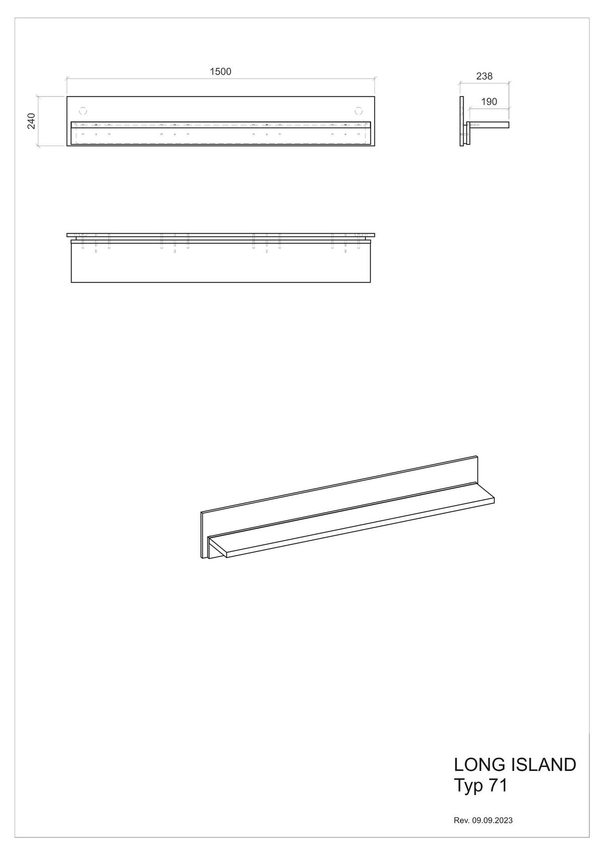 WANDBOARD M19 Weiß Matt 150/20/18 cm schmal - Weiß, Holzwerkstoff (150/20/18cm) - Livojo