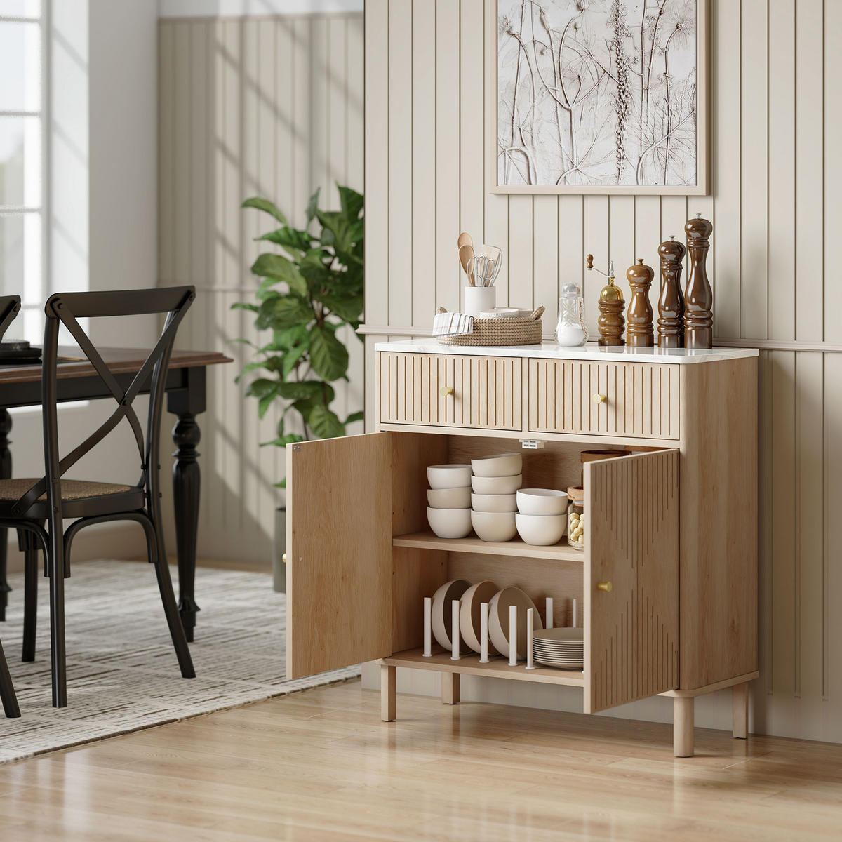 SIDEBOARD DE-11218 2 Schubladen Eiche - Eichefarben, Holzwerkstoff (77/80/30cm) - ComfortXL