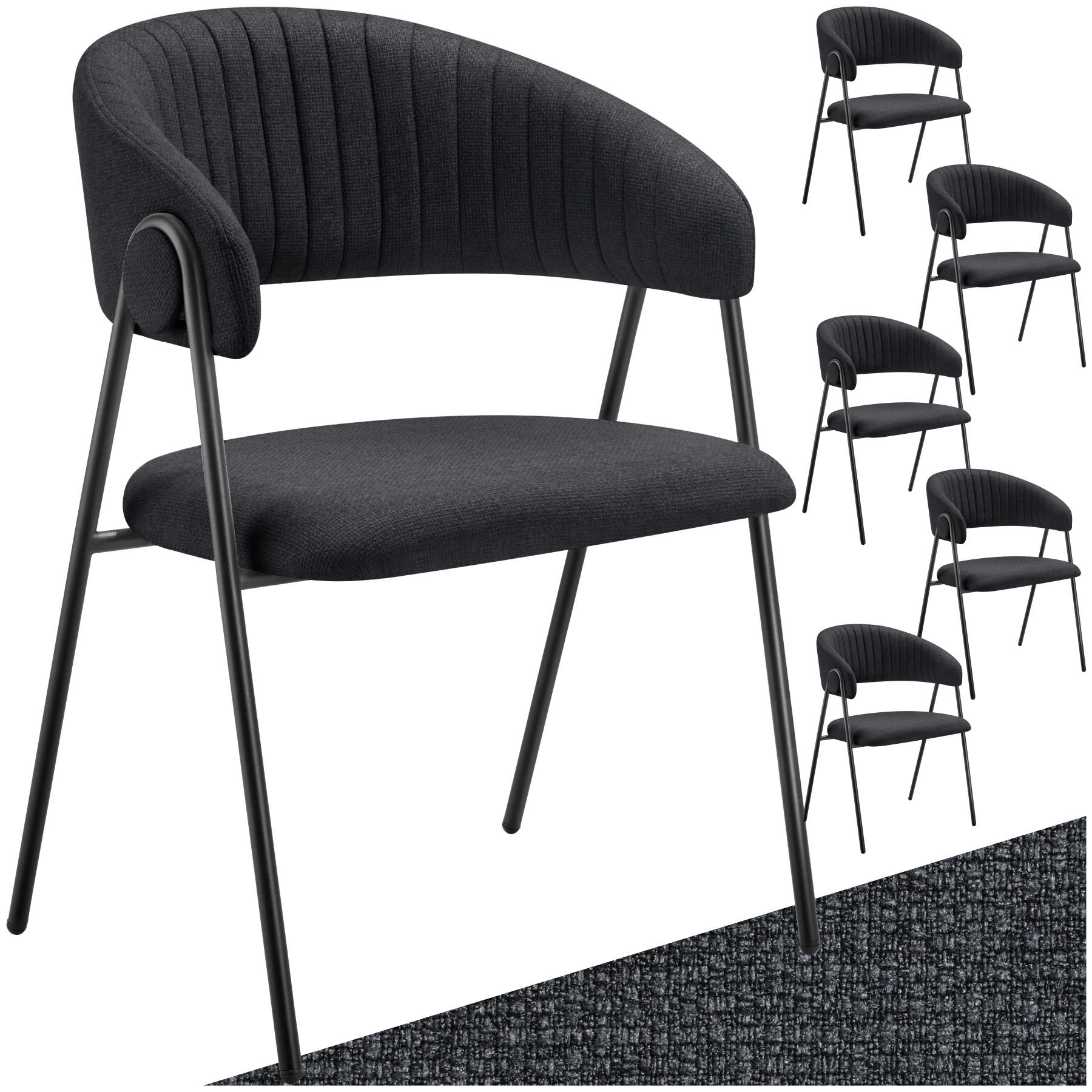 ARMLEHNENSTUHL 6er Set Bedano 60 x 58 x 85 cm schwarz - Schwarz, Kunststoff (60/85/58cm) - tectake