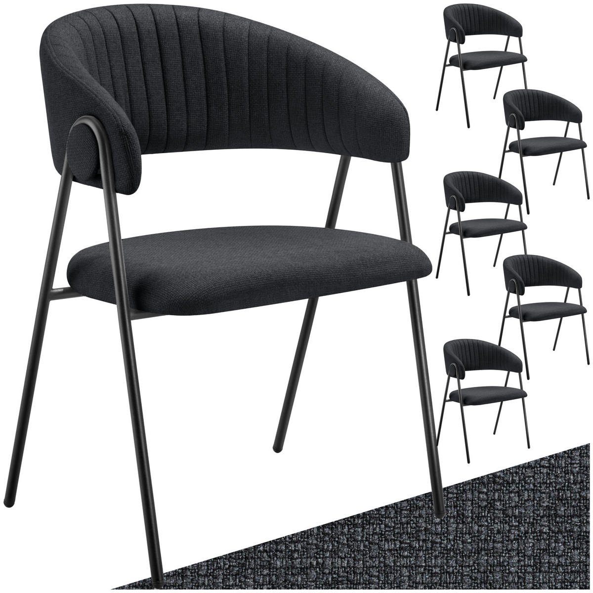 ARMLEHNENSTUHL 6er Set Bedano 60 x 58 x 85 cm schwarz - Schwarz, Kunststoff (60/85/58cm) - tectake
