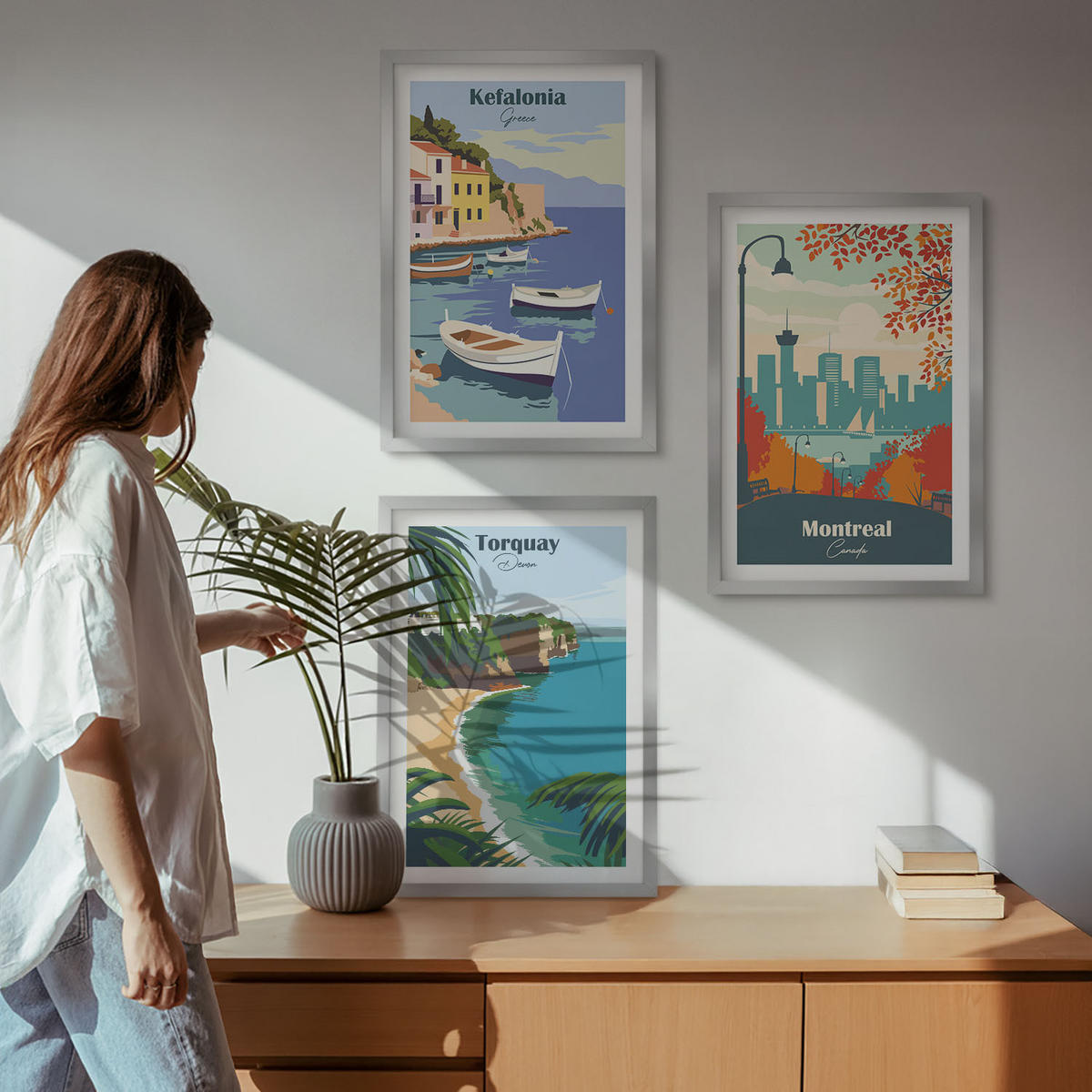 WANDBILDER 3er Set - 40x60 cm Silberner Rahmen - Stadtansichten aus Griechenland, Kanada und Australien - Silberfarben, Kunststoff (40/60cm) - ArtPrintCave