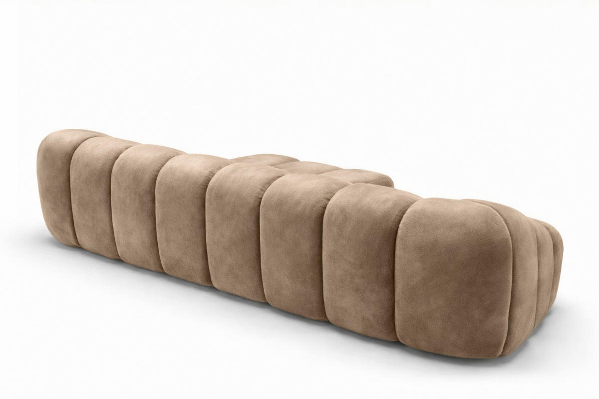 ECKSOFA Modulare L-Form, Veloursstoff Bluvel, Latte, Rechts, CROISSANT L - Hellbraun, Holz (305/190cm) - Kaiser Möbel
