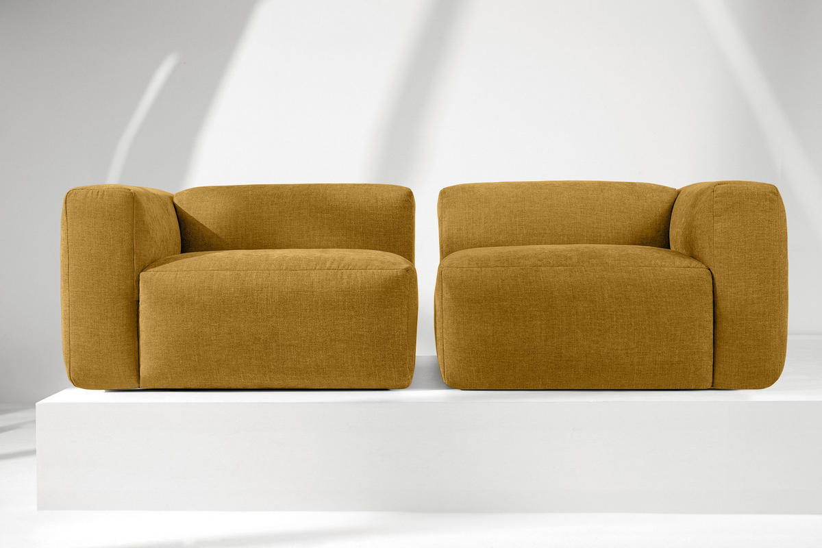 2,5-SITZER-MODULSOFA BUFFO mit extrem weicher und bequemer Sitzfläche, Gewebestoff, Honig - Honig, Textil (250/73/96cm) - KONSIMO®
