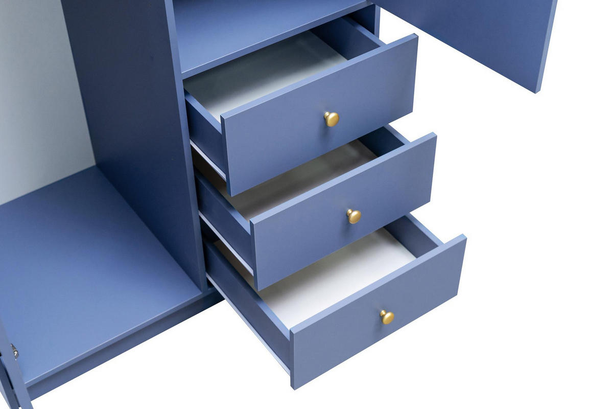 KLEIDERSCHRANK Rainbow Hellblau, zweitüriger Drehtürenschränk mit Spiegel und Schubladen - Hellblau, Holzwerkstoff (100/200/58cm) - Bettso