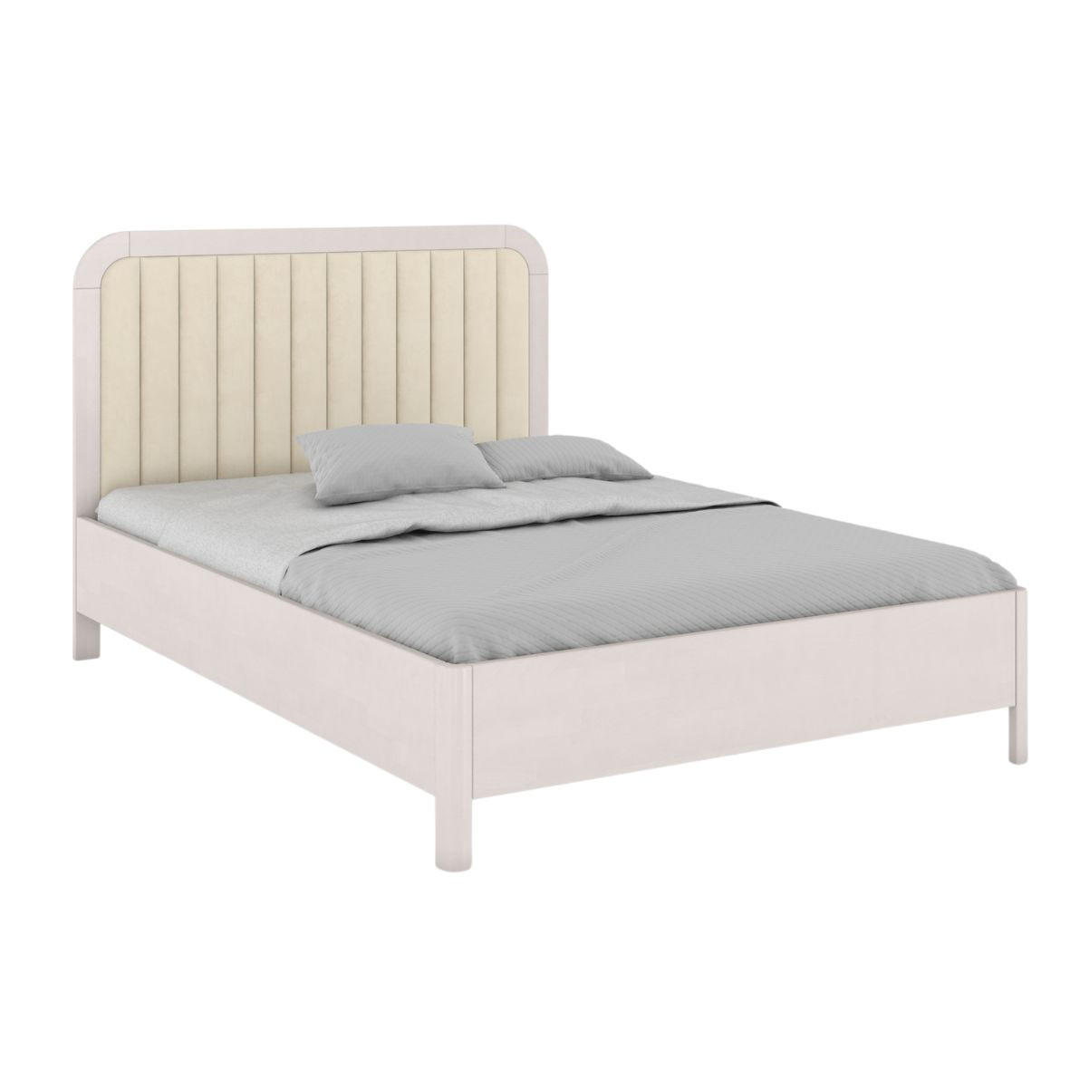 MASSIVHOLZBETT Modena, gepolstertes Kopfteil, Buche - lackiert, Weiß/Ecru, 140x200 - Ecru/Weiß, Holz/Buchenholz (140/200cm) - Visby