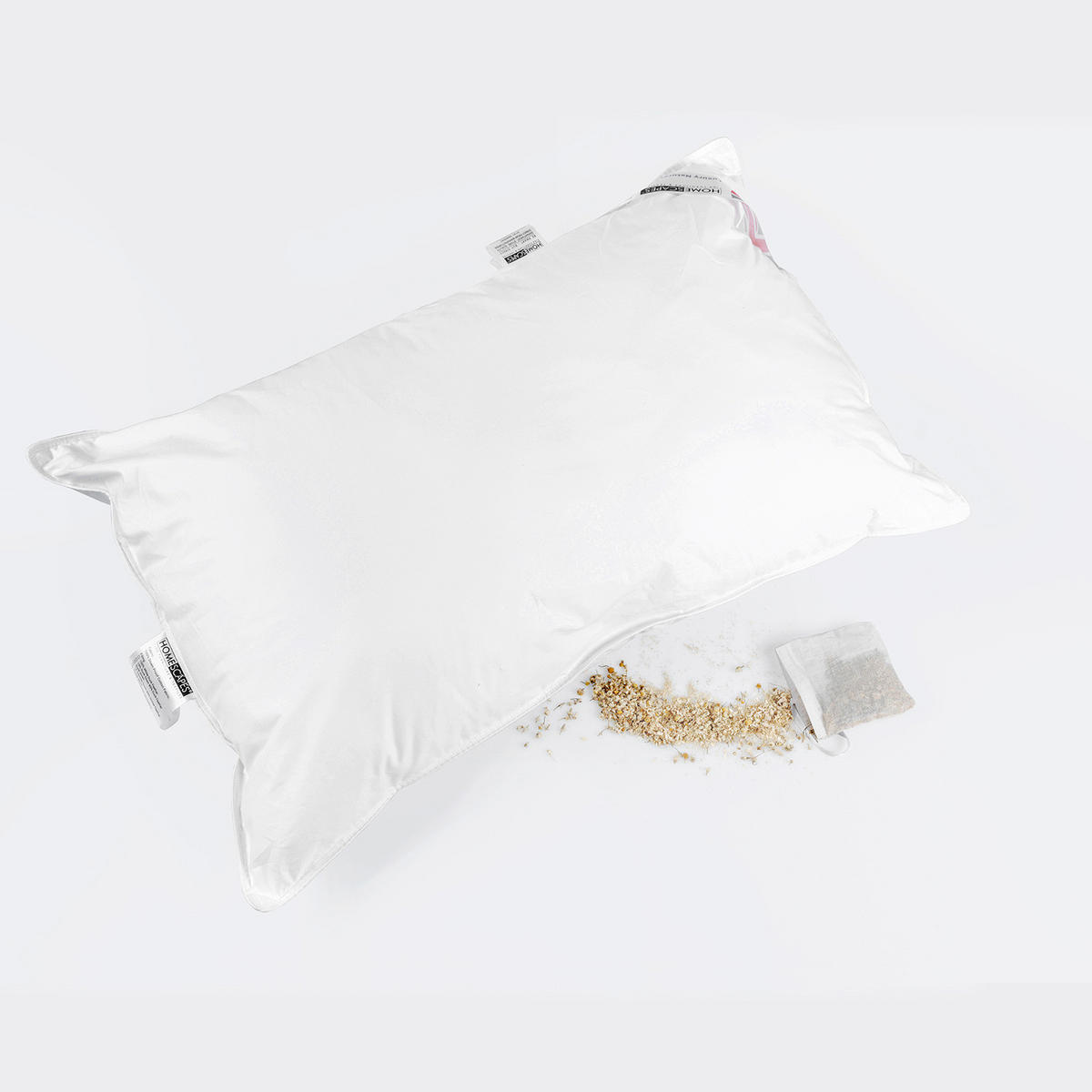 KOPFKISSEN Federn & Daunen mit Kamille 48/74 cm - Weiß, Textil (48/74cm) - Homescapes