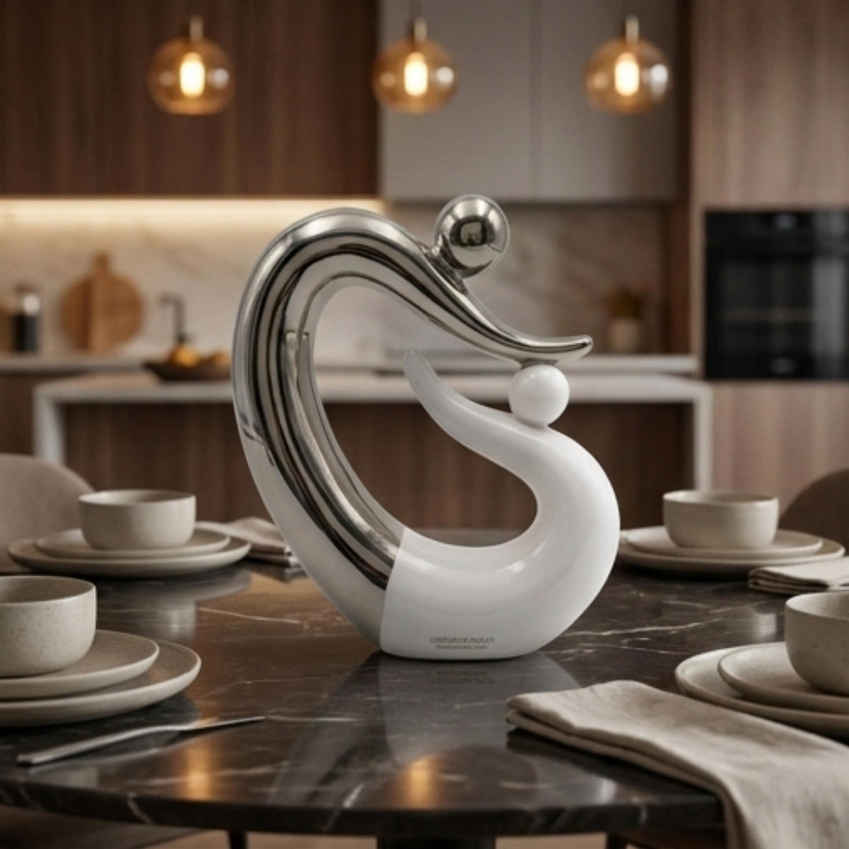 SKULPTUR Keramik 34x28cm, Paar Figur, Silber Weiß, Dekofigur, Wohnzimmer, Büro, Geschenk, Sammler, Moderne Statue, Wohnung Deko, Dekoration, Kunst - Weiß/Nickelfarben, Keramik (28/15/30cm) - Gilde