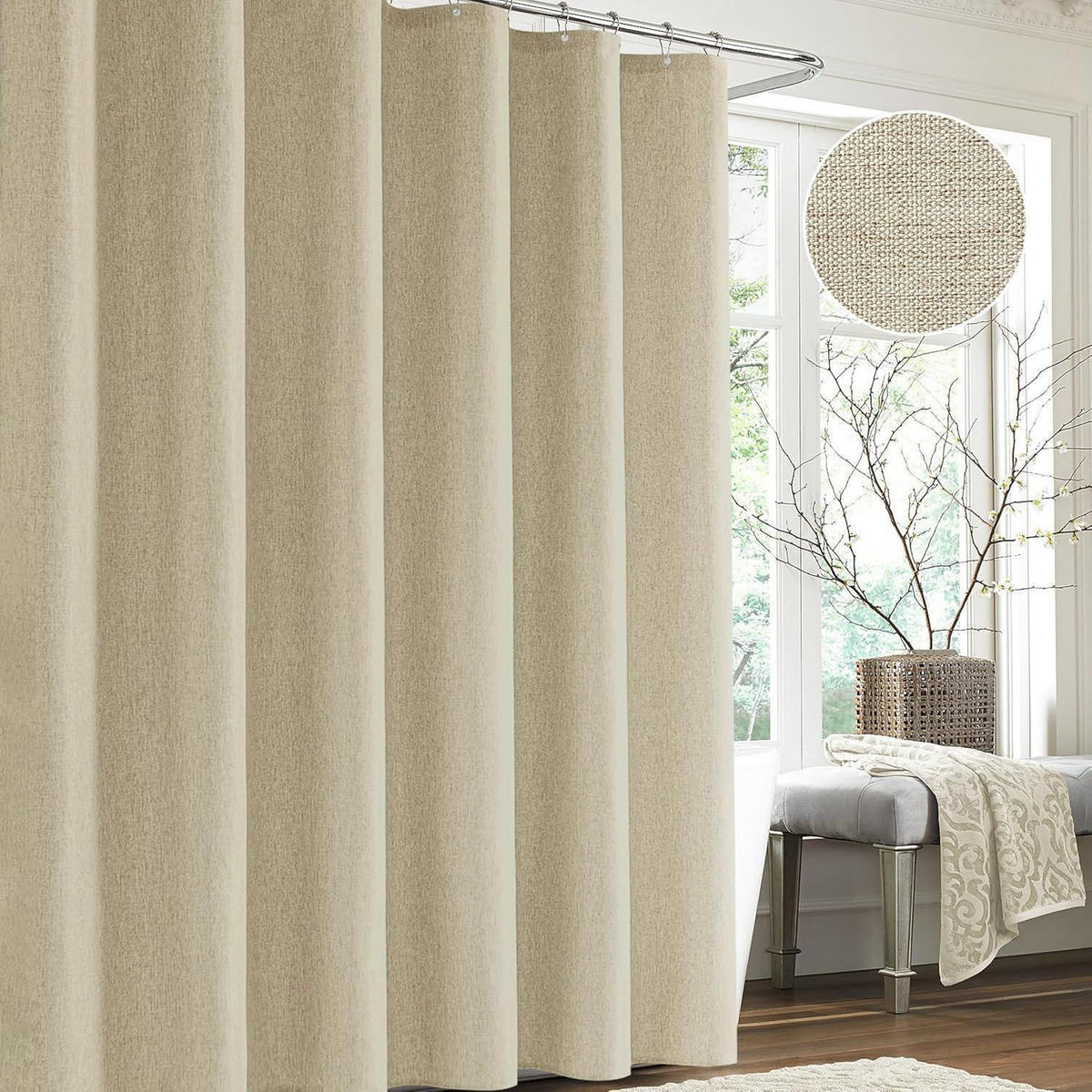 DUSCHVORHANG Leinen Taupe 182 x 214 cm - Beige, Textil (182/214cm)
