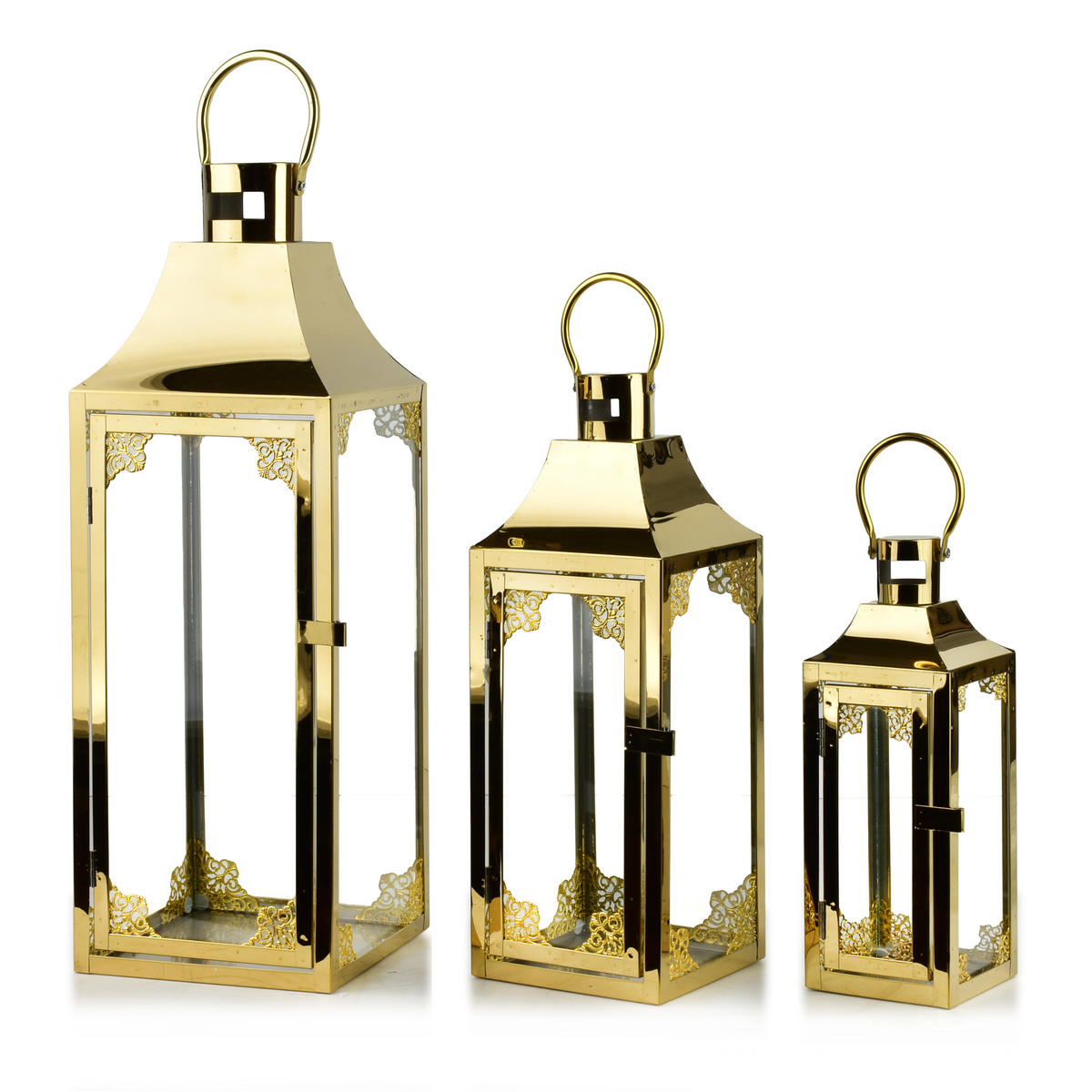 LATERNE Levi 3er Set Gold 18/18/53.5 cm Metall - Goldfarben, Metall (18/53.5/18cm) - Mondex