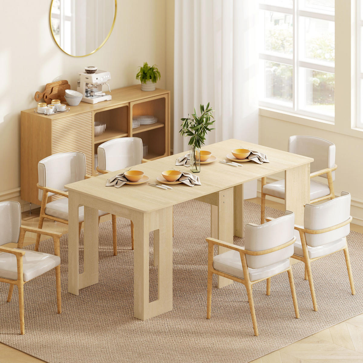 ESSTISCH Ausziehbar Küchentisch Esszimmertisch für bis 6 Personen 60-180x85 cm - Weiß/Naturfarben, Holzwerkstoff (180/85/75cm) - HOMCOM