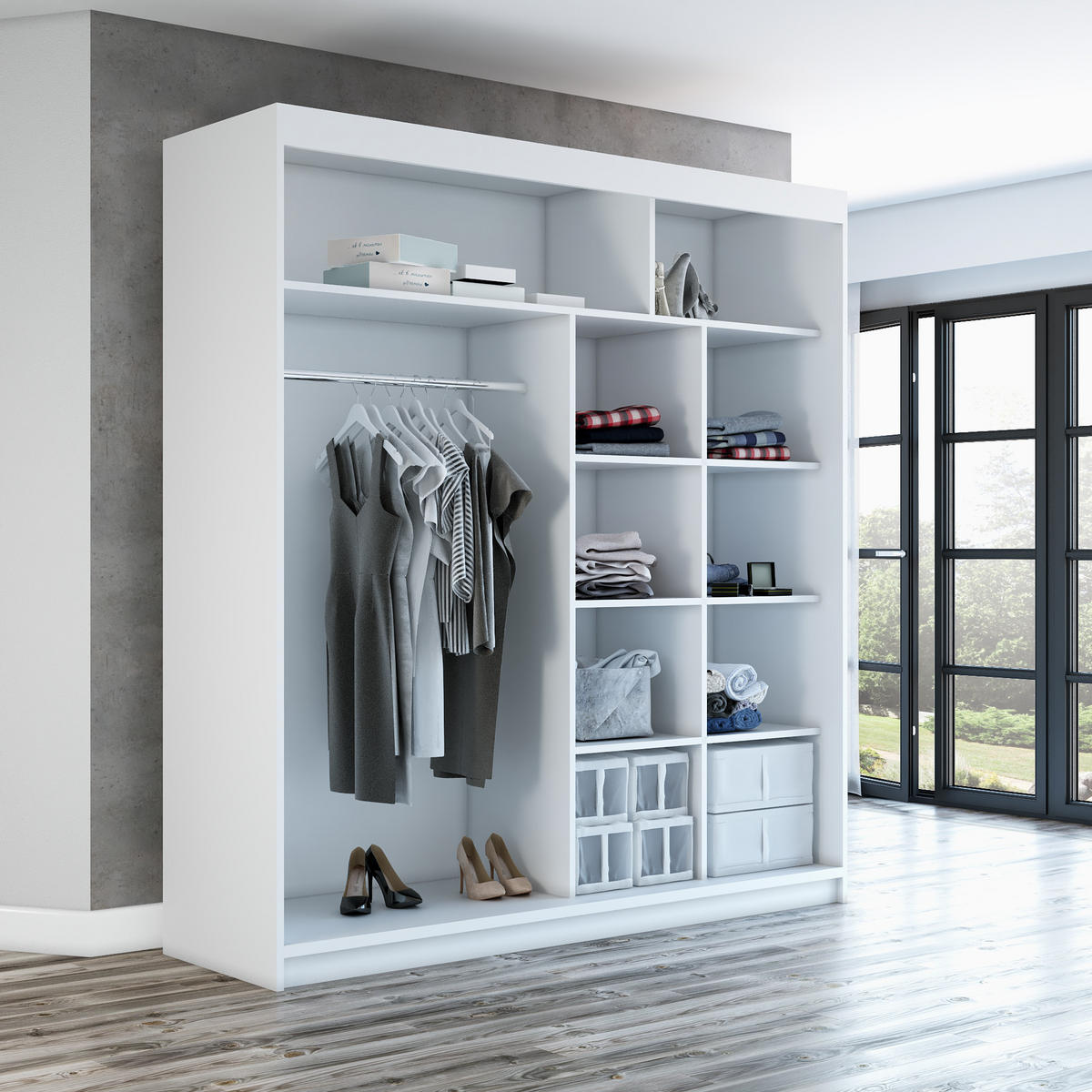 SCHWEBETÜRENSCHRANK 180 CM NEO Farbe: Sonoma / schwarz / sonoma - Schwarz/Braun, Holzwerkstoff (180/215/59.5cm) - A&J MöbelLand