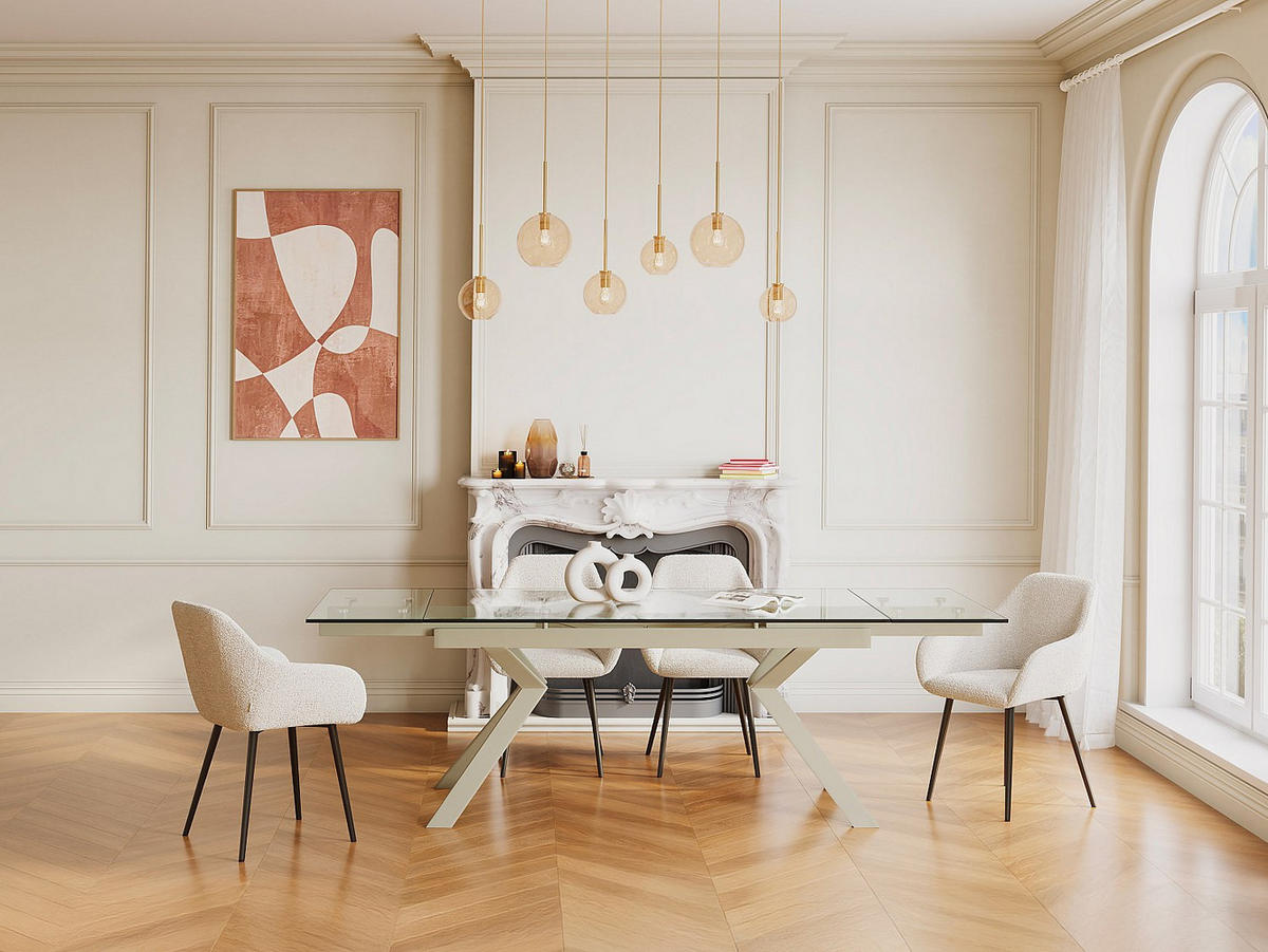 ESSTISCH ausziehbar - 6 bis 8 Personen - Sicherheitsglas & Metall - Beige & Transparent - VELIKA - Transparent/Beige, Glas (90/240/76cm) - Vente-Unique