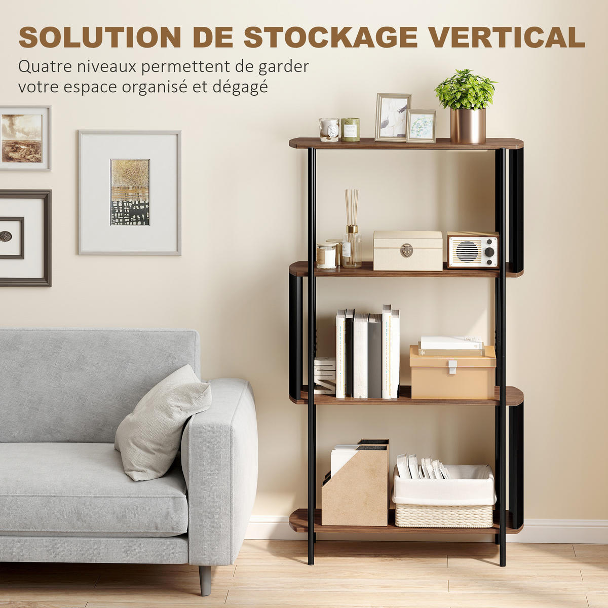 REGAL DE-15573 80x30x141 cm, 4-stufig Braun - Braun, Metall (80/141/30cm) - ComfortXL