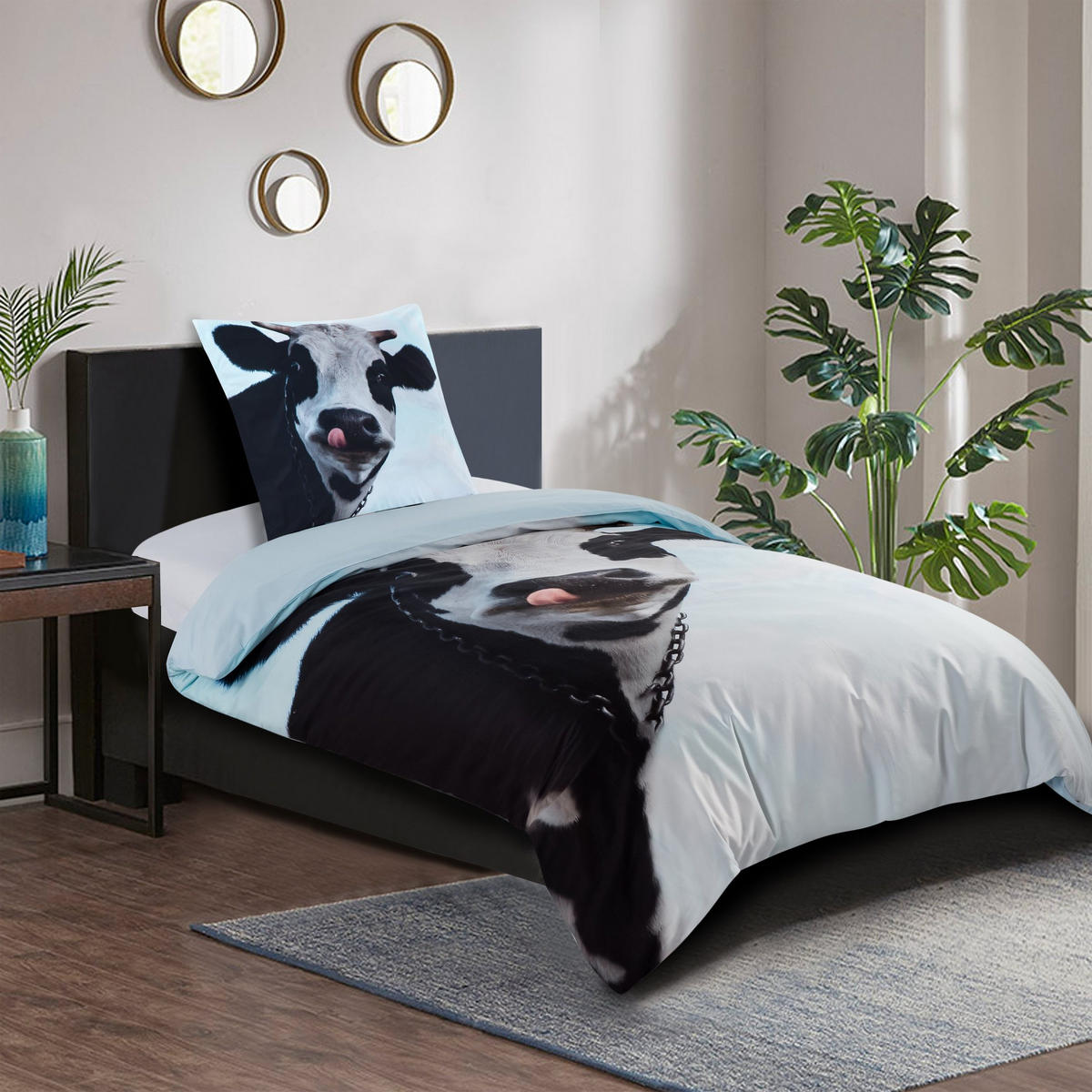 BETTWÄSCHE 4-teilig Kuhkopf - Blau, Naturmaterialien (135/200cm) - Sanilo