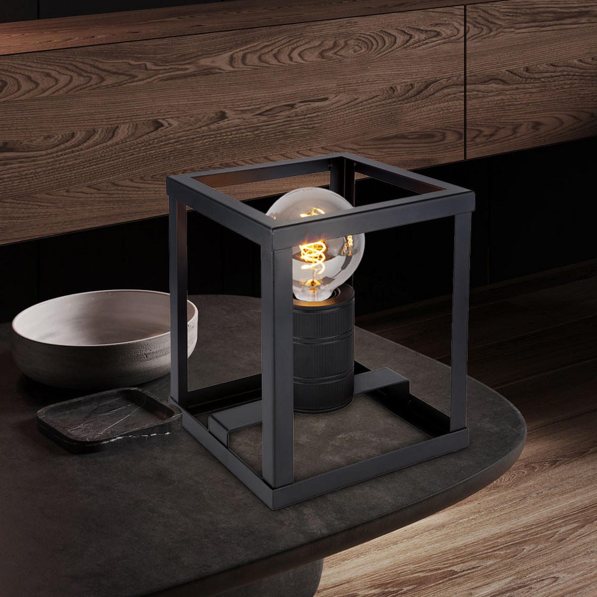 LED TISCHLEUCHTE Metallrahmen Schwarz - Schwarz, Metall (17/17/20cm) - Globo Lighting