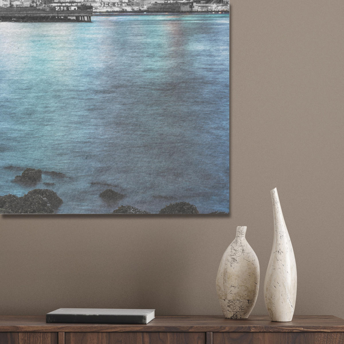 AKUSTIKPANEEL New York - Skyline - Stadt - Blau 60x80 cm - Blaugrau, Textil (60/0.9/80cm) - MuchoWow