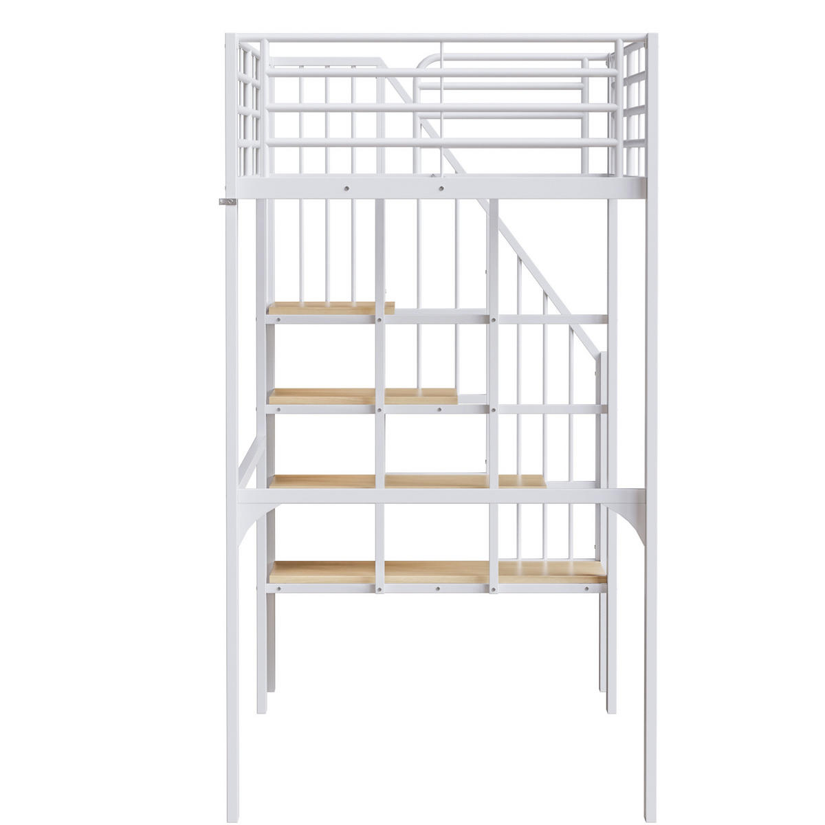 HOCHBETT 90/200 cm mit Treppe und Stauraum aus Metall und Holz, Weiß - Weiß, Metall (90/200cm) - Redom
