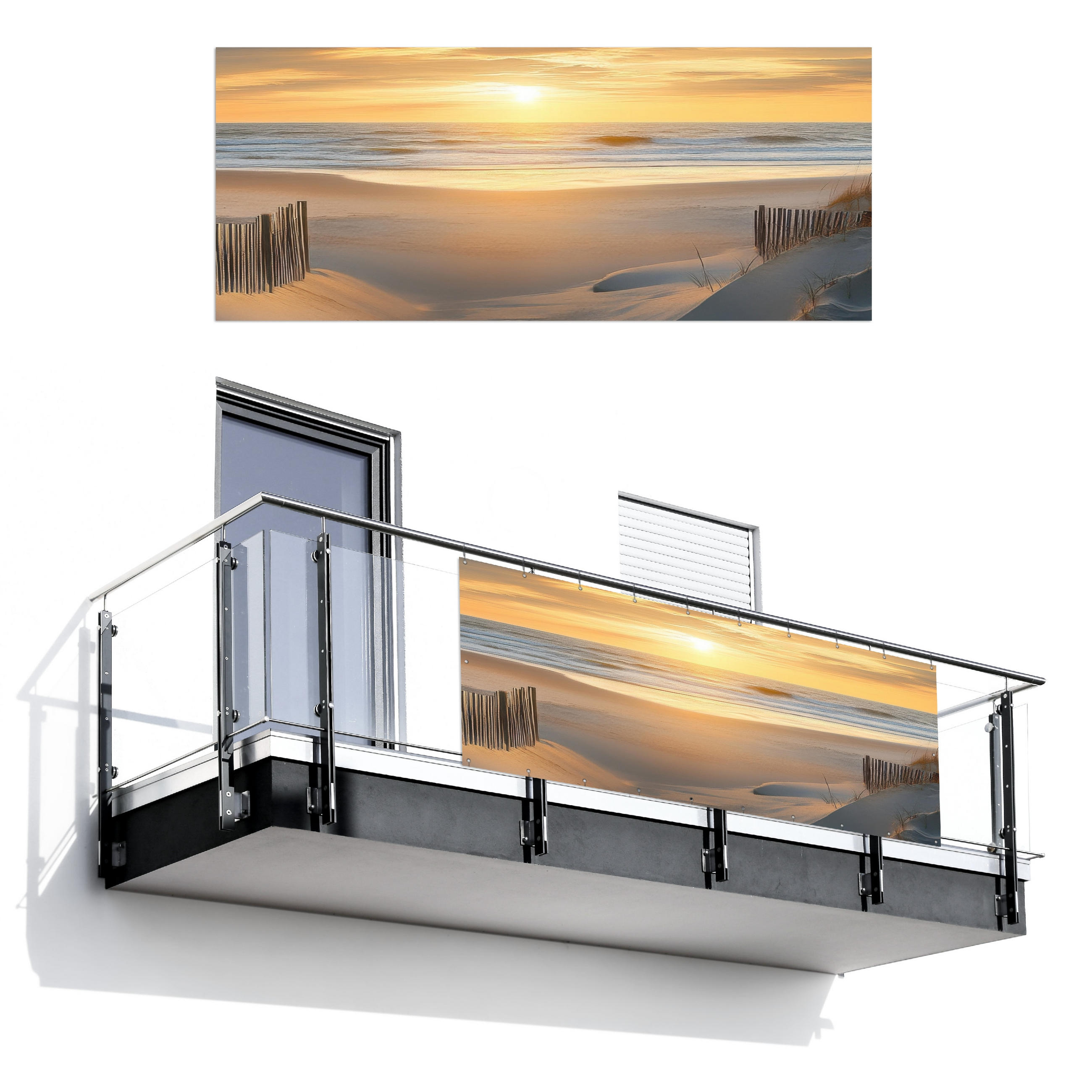 BALKON-SICHTSCHUTZ Strand - Dünen - Sonnenuntergang 300x130 cm - Sandfarben, Kunststoff (300/130cm) - MuchoWow