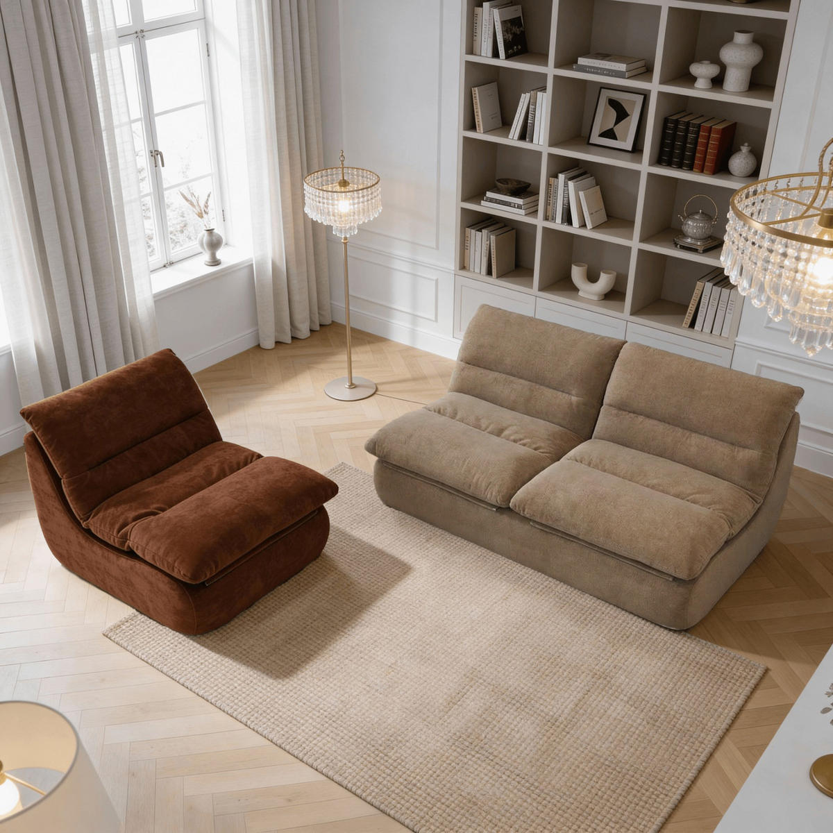 SITZGARNITUR Nuvia Sofa und Sessel Sand und Schokolade - Sandfarben/Braun, Textil (160/73/100cm) - COCO Living