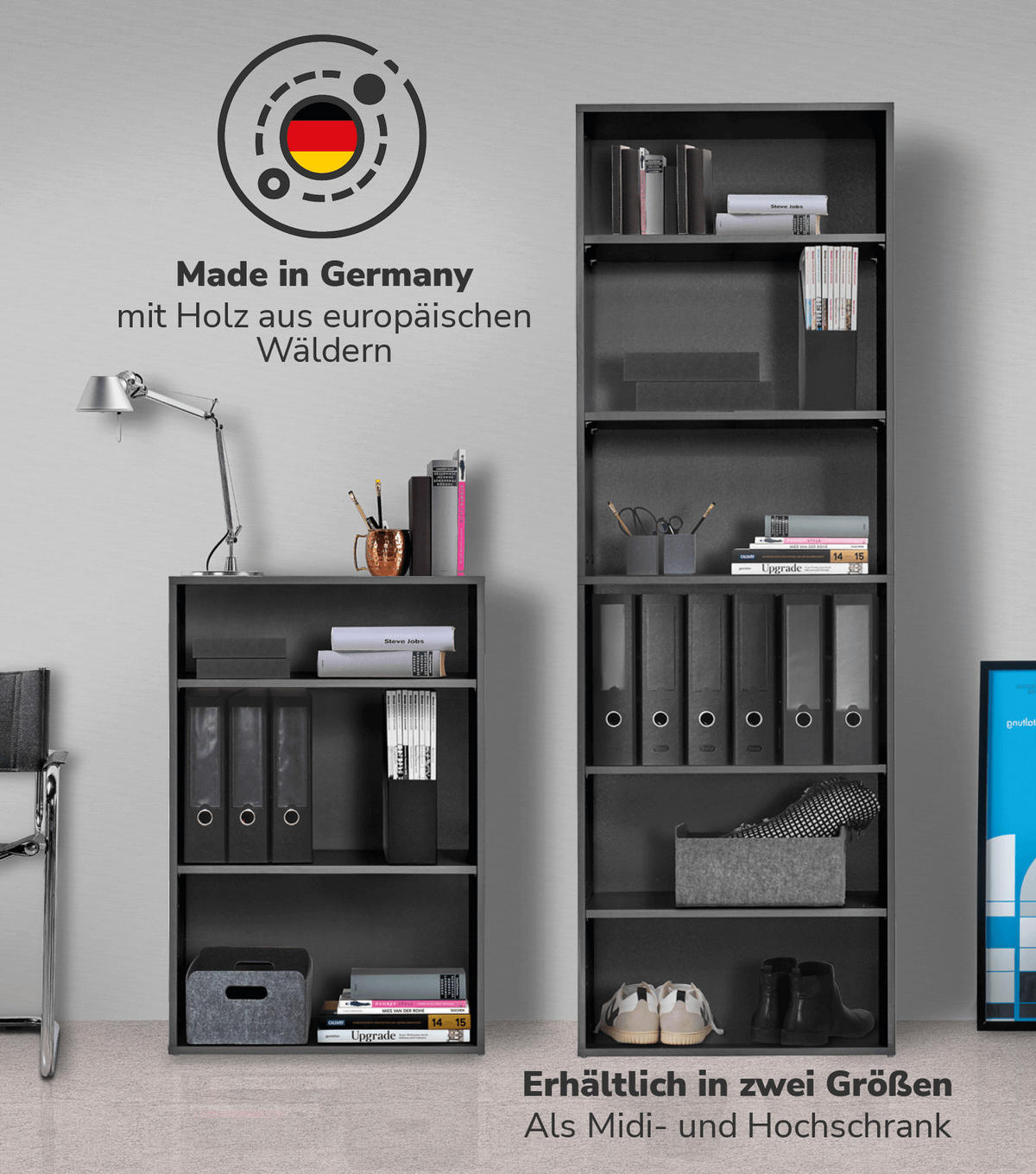 BÜCHERREGAL Der Bücherwurm - Anthrazit, Holzwerkstoff (60/91/34.5cm) - Mokebo