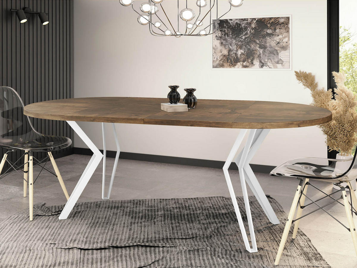 ESSTISCH Austin runder ausziehbarer, Lefkas Eiche 100-180/100/76 cm - Alteiche/Weiß, Holzwerkstoff/Metall (100/100/76cm) - WFL GROUP