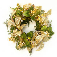 40CM Weihnachtskranz mit LED & Timer, Goldblätter & Beeren - Grün, Kunststoff (45cm) - Hometopia