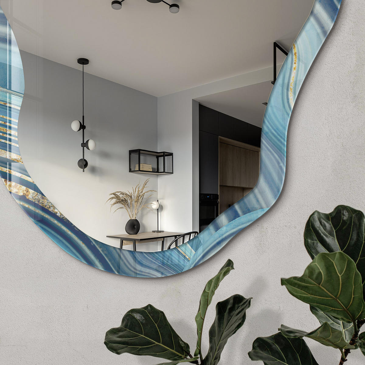 SPIEGEL 90x45 cm asymmetrisch mit Druck - Meereswellen - Transparent, Glas (45/90/0.4cm) - TULUP