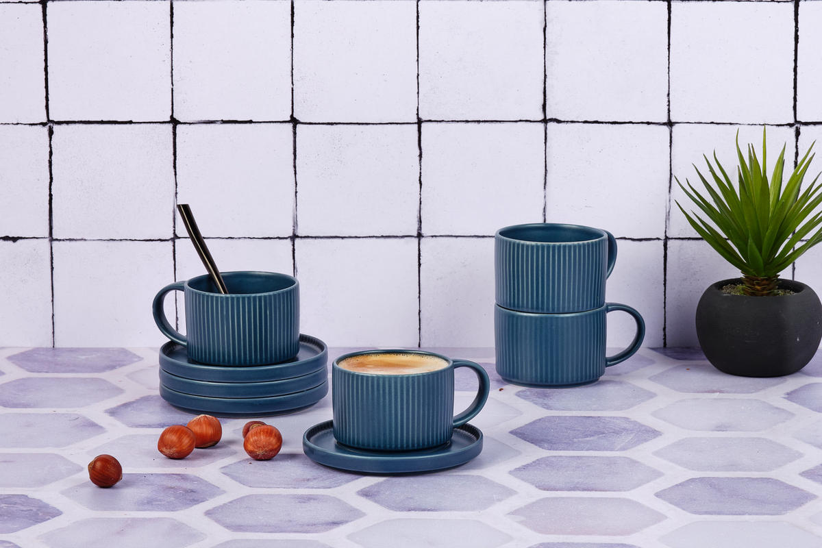 TASSEN Scandi 150ml und Untertasse Ø12cm - 8er-Set - Marineblau - Blau, Keramik (12/6.5/12cm) - Björn