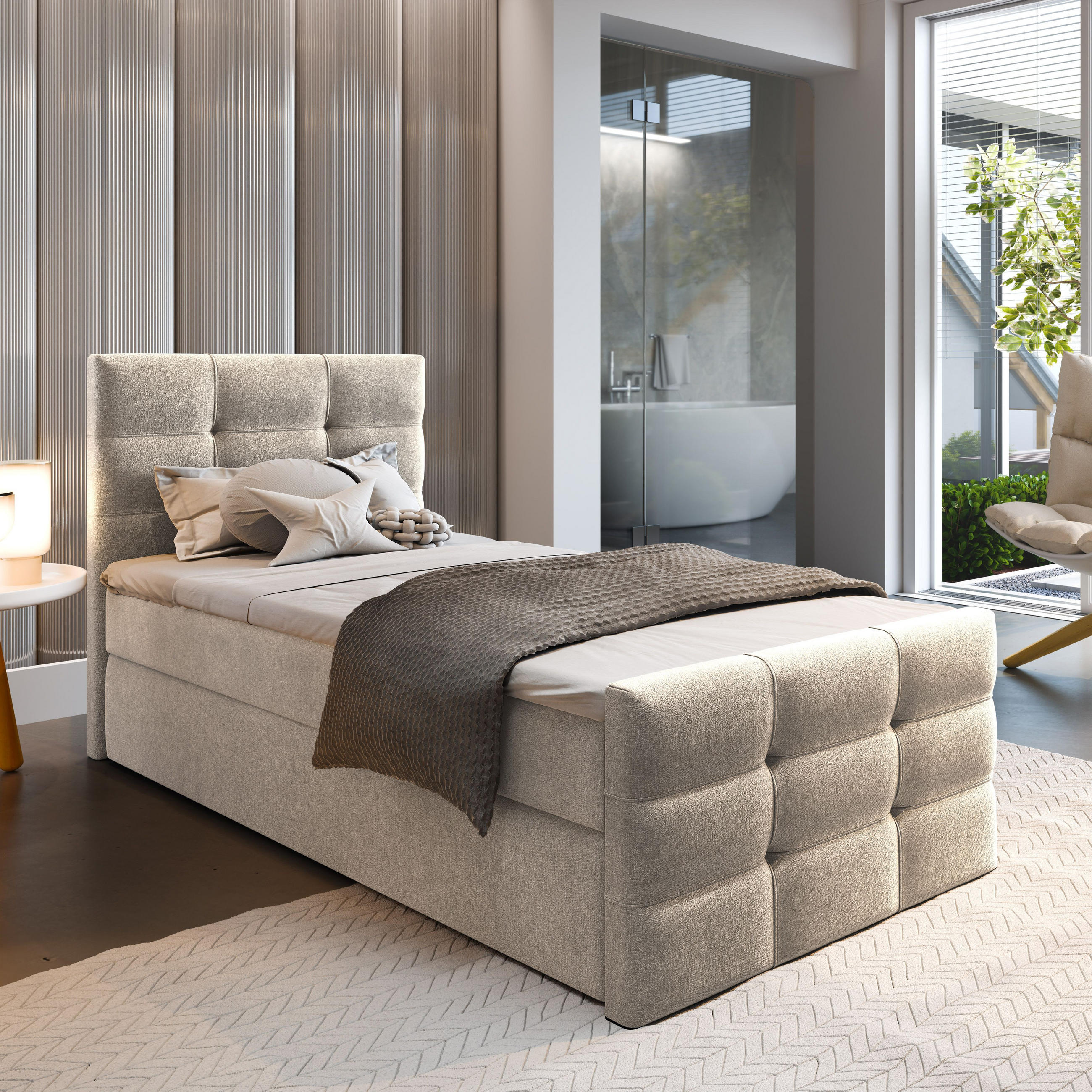 BOXBETT AMON 90 90x200 cm mit Matratze und Topper - Beige - Beige, Holz (90/200cm) - MASSENO