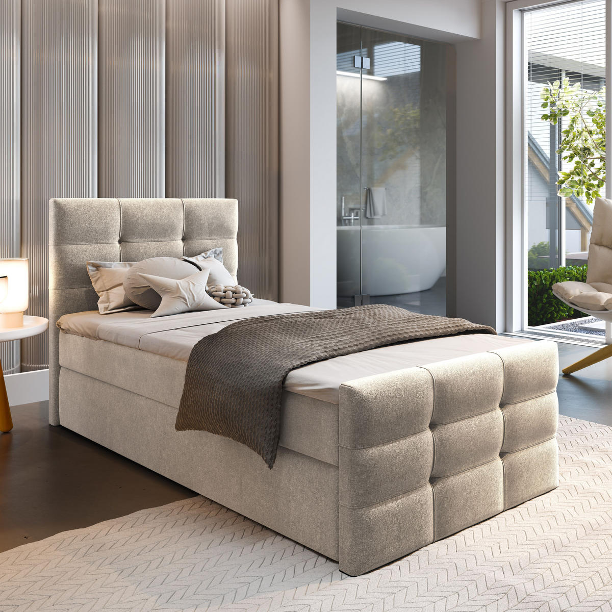 BOXBETT AMON 80 80x200 cm mit Matratze und Topper - Beige - Beige, Holz (80/200cm) - MASSENO