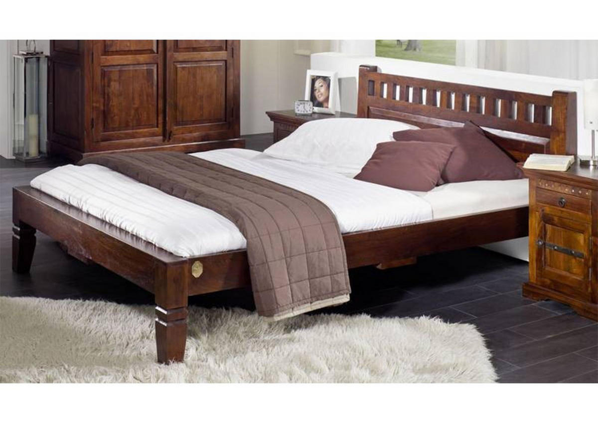 HOLZBETT Akazie 200x200x90 nougat lackiert OXFORD #231 - Dunkelbraun, Holz (200/200cm) - Massivmoebel24