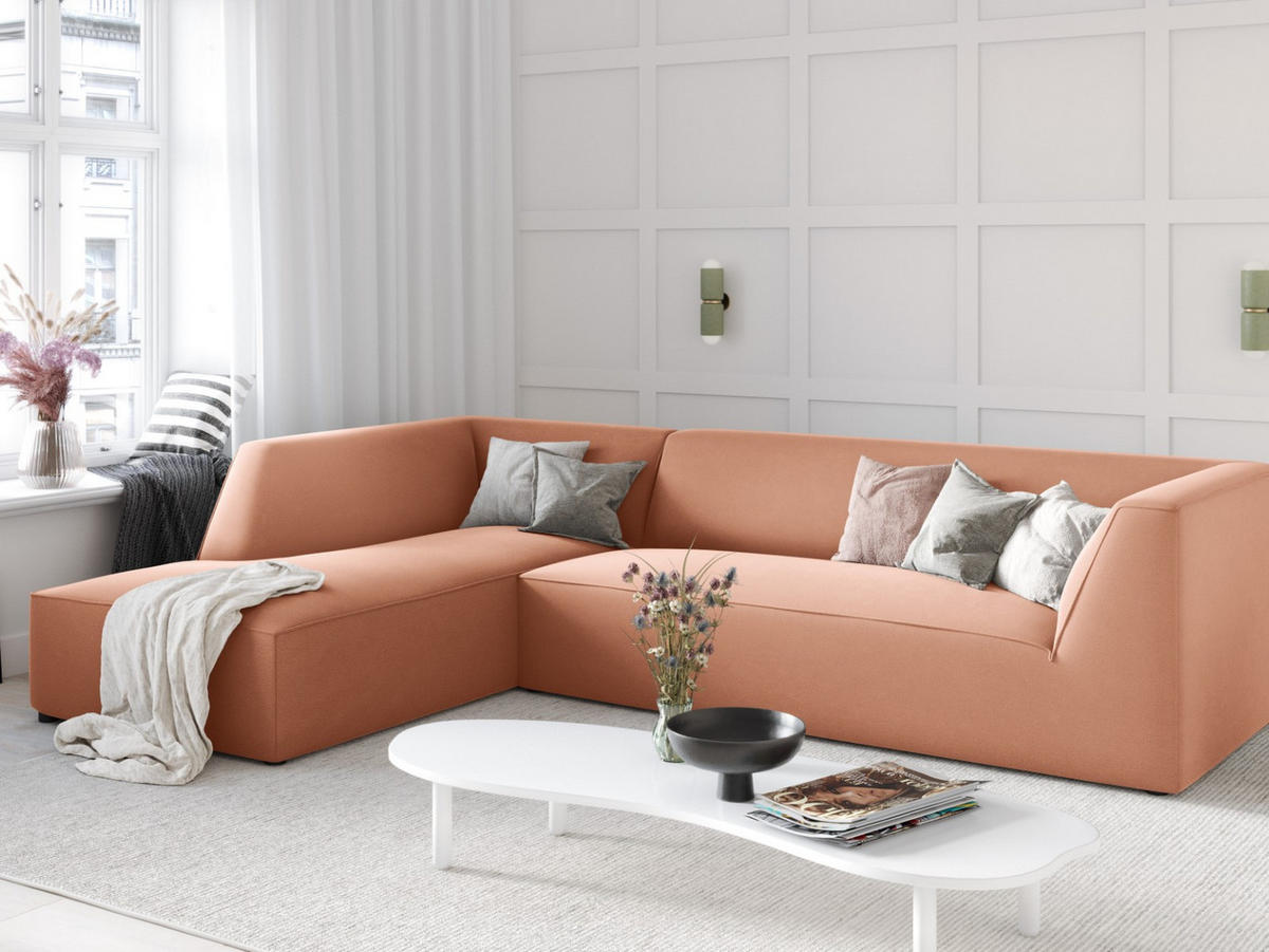ECKSOFA links Ruby aus Samt rosa 4 Sitzplätze - Pink, Textil (180/273cm) - Micadoni