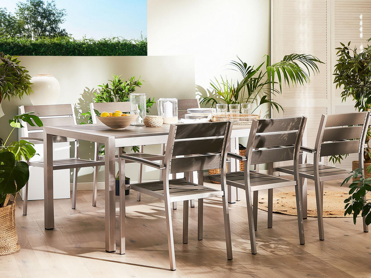 GARTENTISCH Aluminium grau 180/90 cm Vernio - Grau, Metall (180/90/76cm) - Beliani