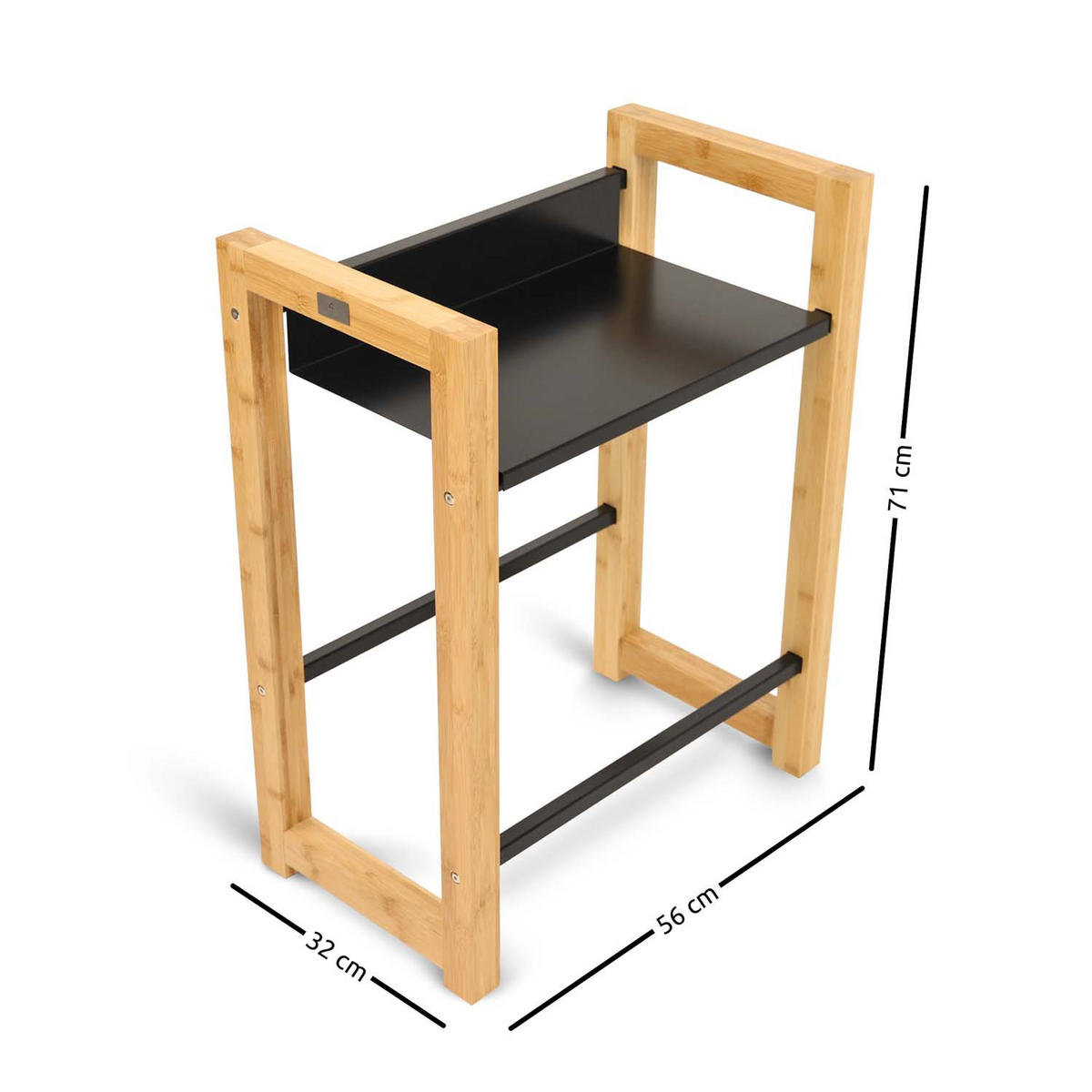 GETRÄNKEKISTENREGAL inkl. Ablage - Bambus / Schwarz - 2 Kisten - Naturfarben, Holz (56/71/32cm) - holz4home