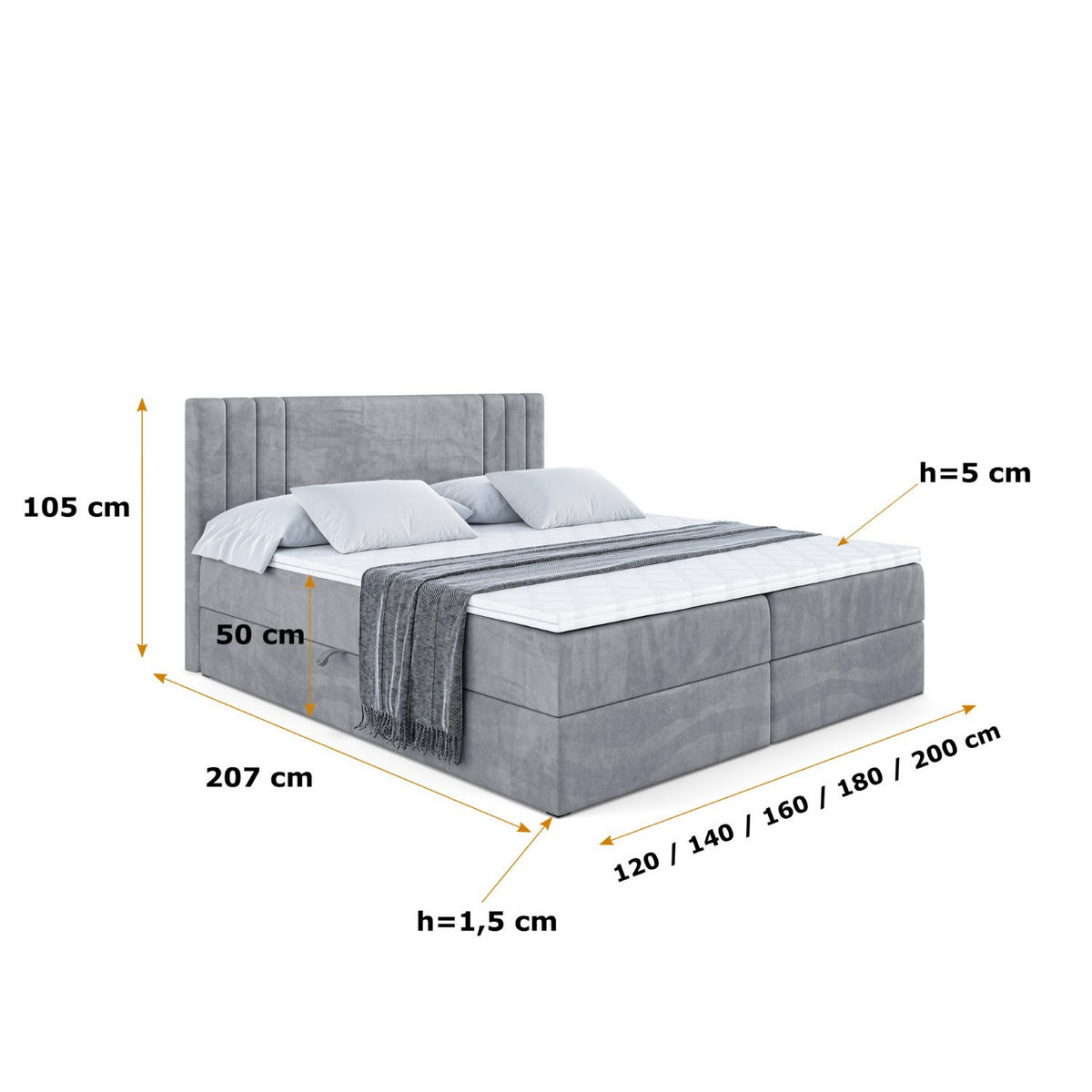 BOXBETT mit Matratze H3 und Lattenrost - IDRIKO - 140x200 cm Grau - Grau, Holzwerkstoff (140/200cm) - ALTDECOR