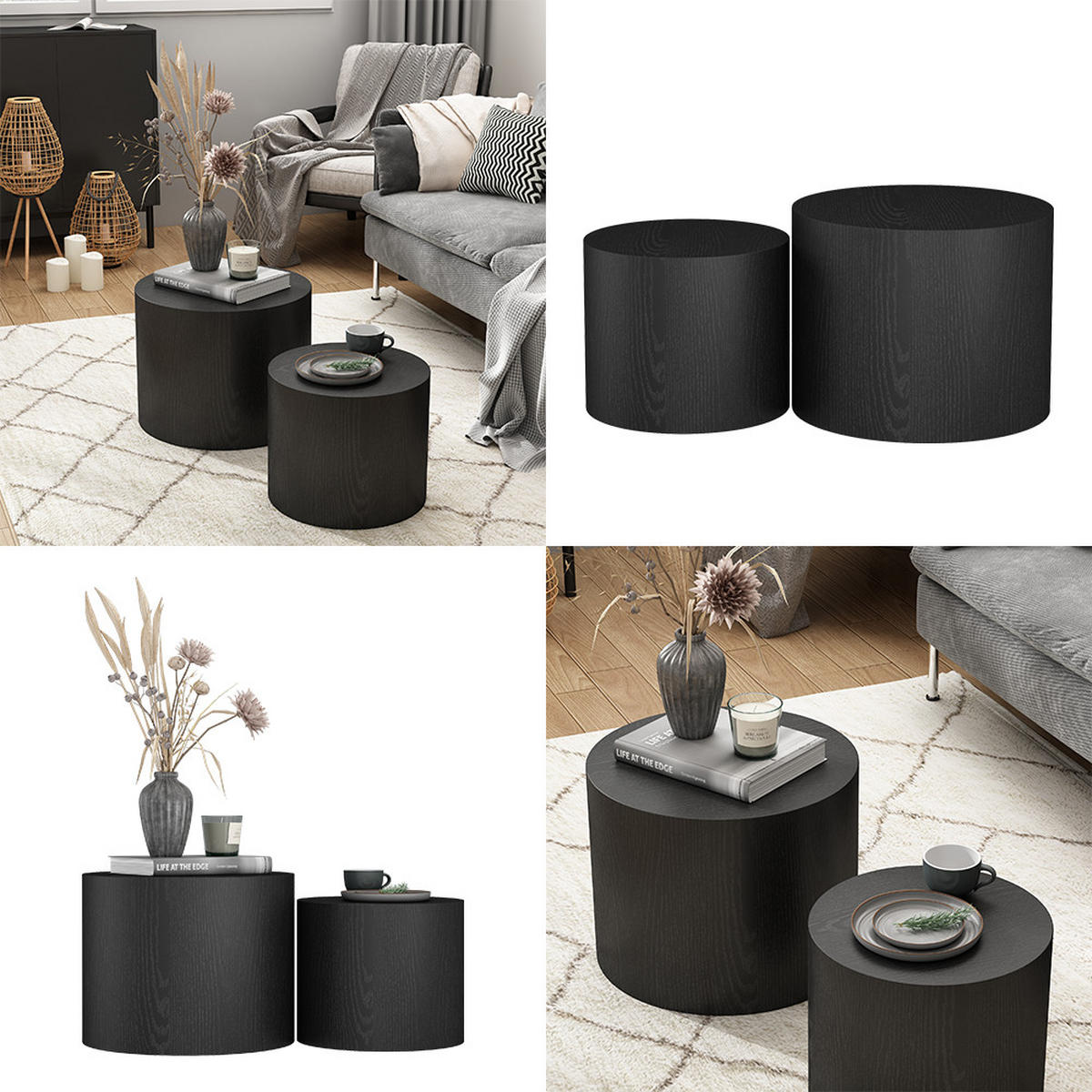 COUCHTISCH-SET Giva Schwarz 48 x 48 cm - Schwarz, Holzwerkstoff (48/48/38cm) - Vicco