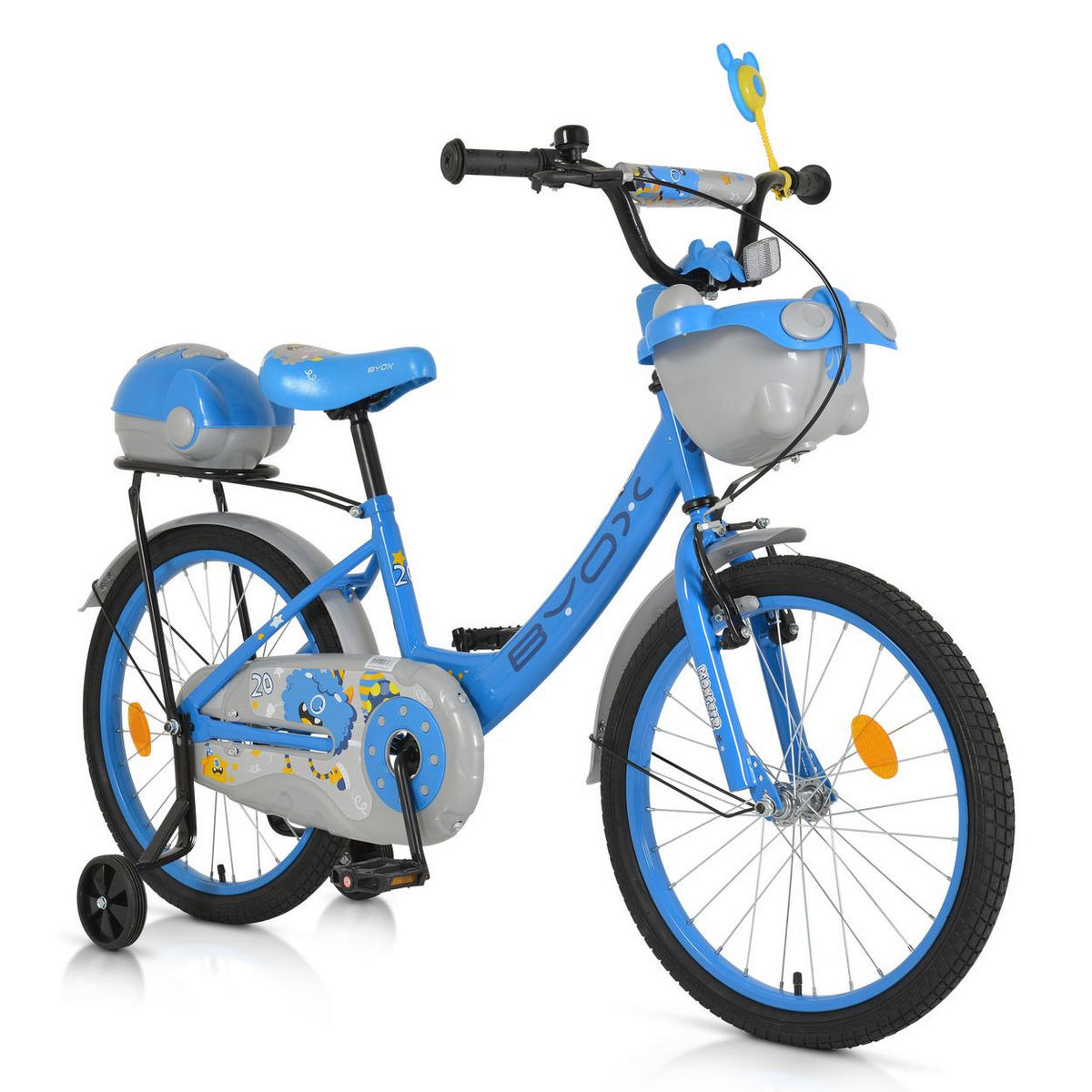 KINDERFAHRRAD 20 Zoll 2002 blau Stützräder, Klingel, Höhe einstellbar, Körbe - Blau, Metall (90cm)
