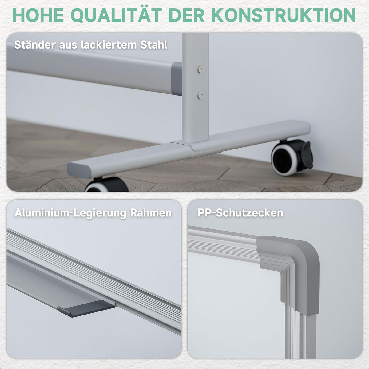 MAGNETISCHES Whiteboard 120 x 90 cm Doppelseitiges Magnettafel mit Ständer - Weiß, Metall (127/165/50cm) - HOMCOM